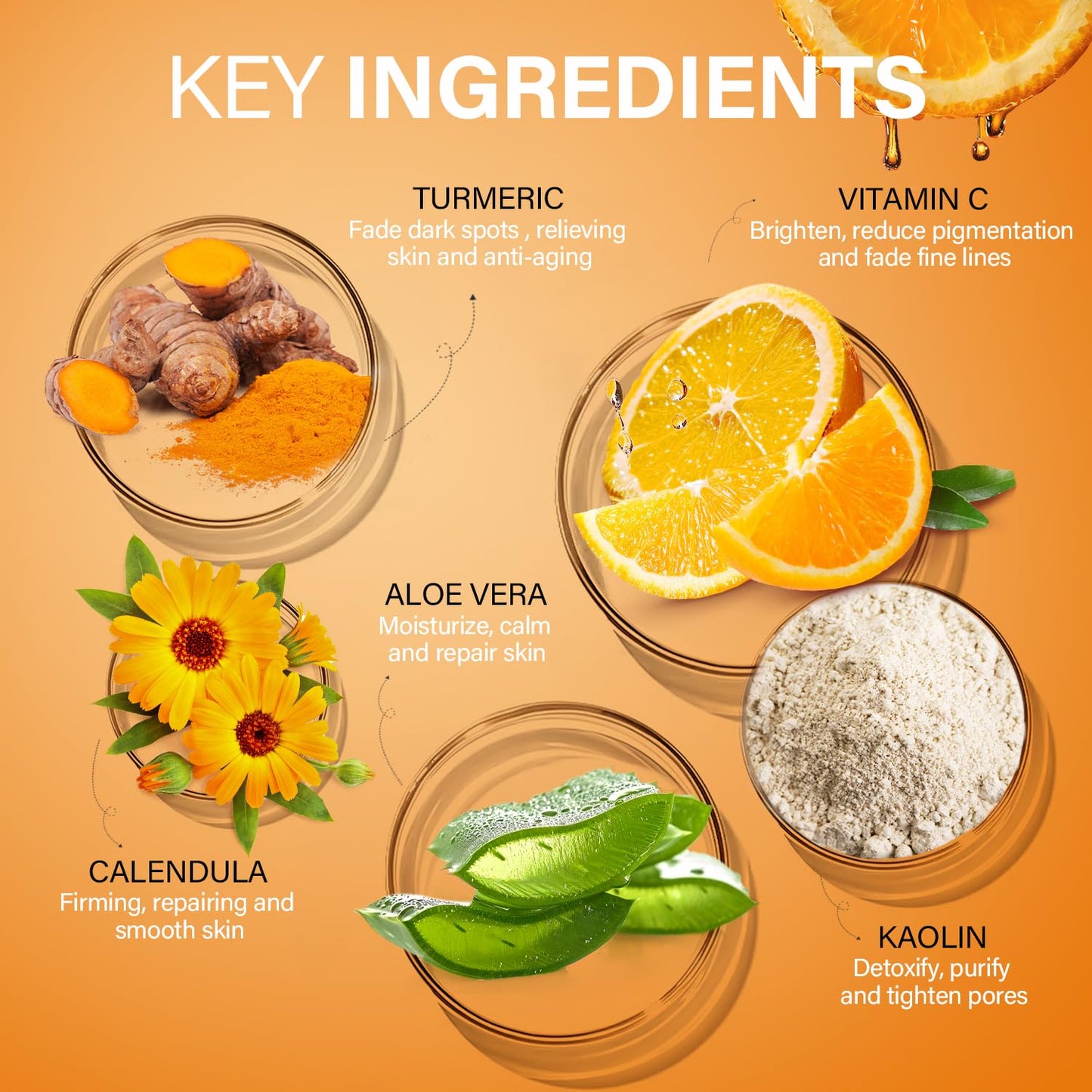 Turmeric Vitamin C Clay Mask for Dark Spots, Dull Skin, Moisturizing, Skincare Facial Mask for Blackheads and Pores Cleansing, Improve Uneven Skin Tone, Face Skincare Gift, 5.29 oz