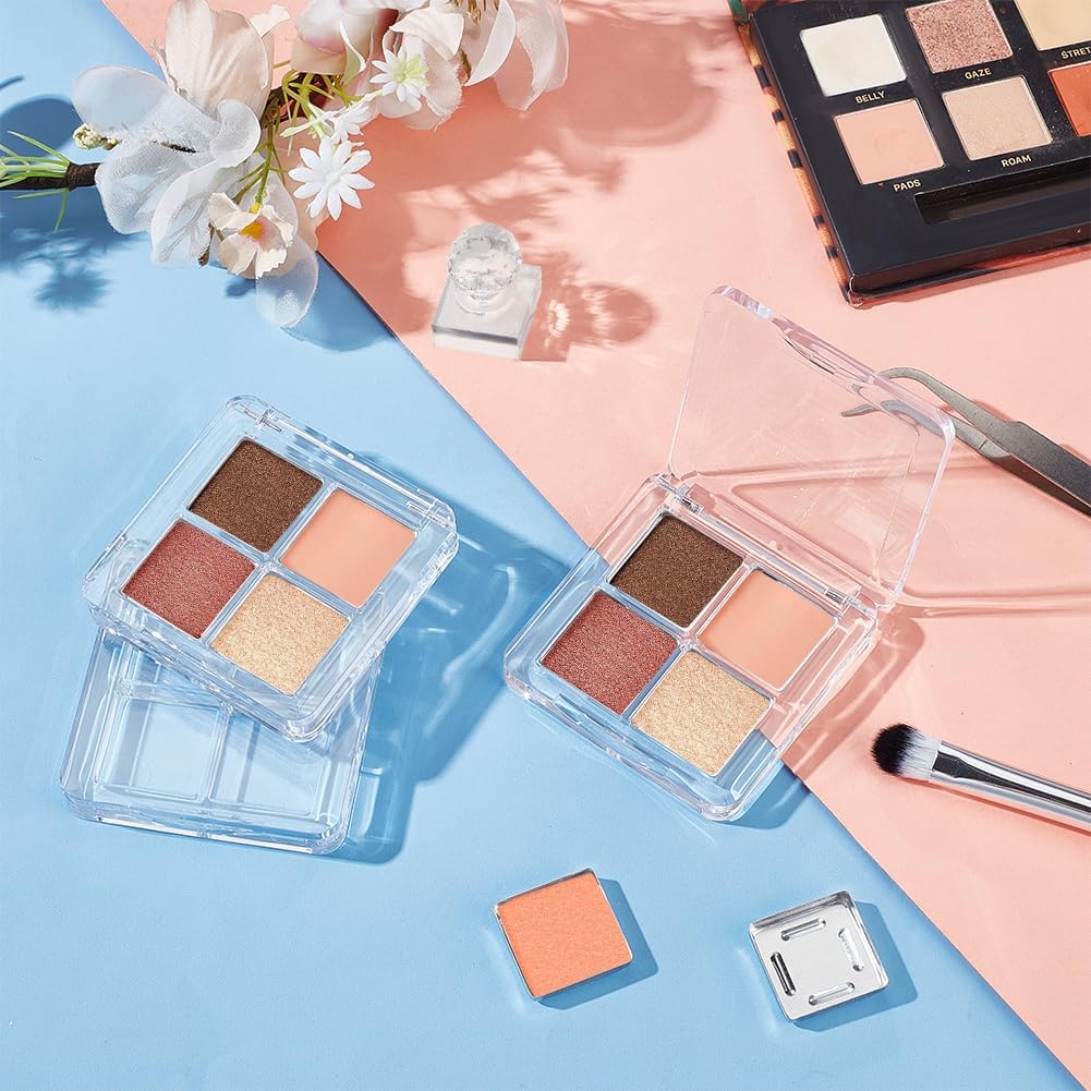 BENECREAT 4Pcs Empty DIY Eyeshadow Box Kit, Slim Custom Makeup Palette Wrapped Powder Blush Lipstick Container with 20pcs Palette Pans for Travel, DIY Cosmetic, Crafts projects