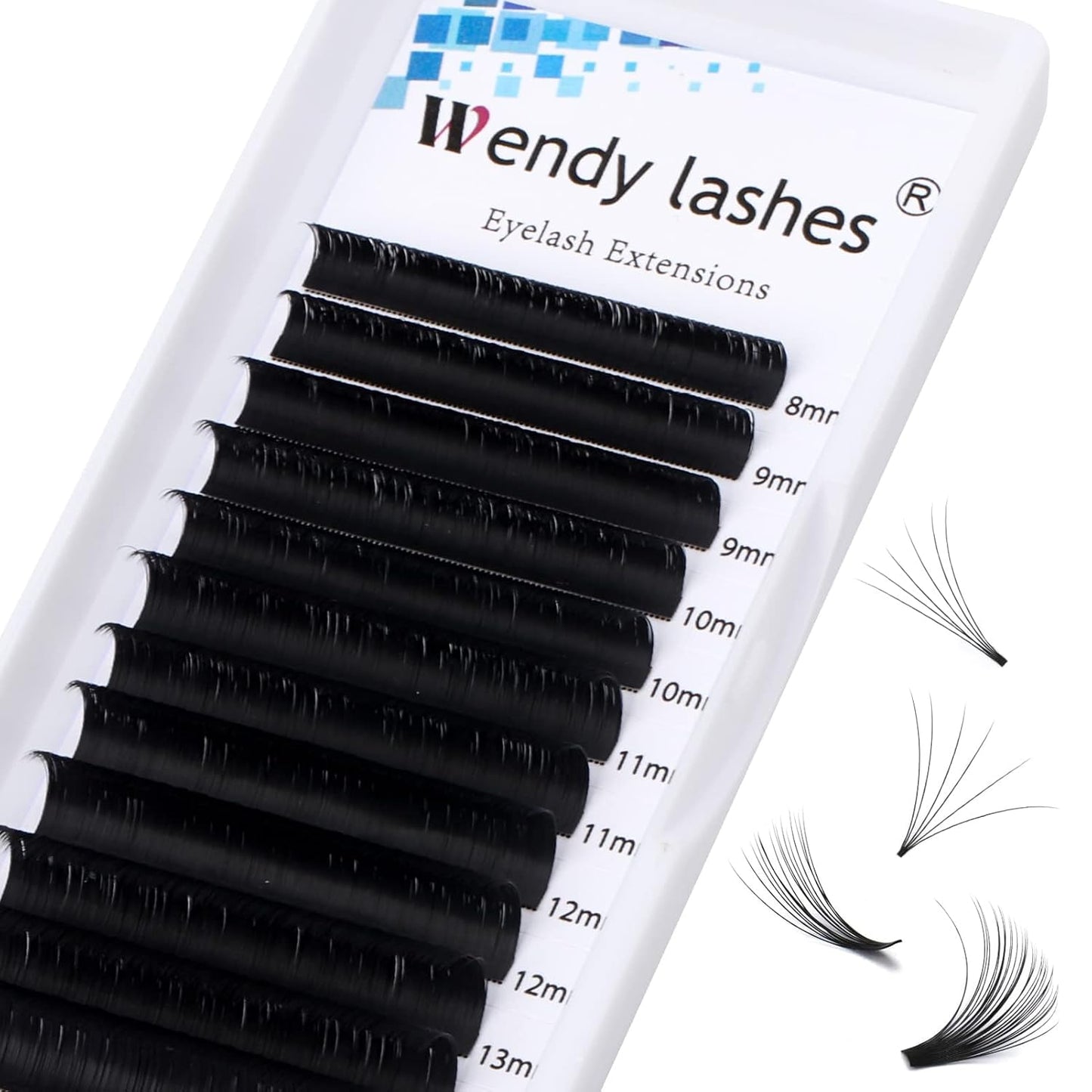 Easy Fan Volume for Lash Artists: Wendy, Handmade Fans for Eyelash Extensions, Self Fanning, Blooming, B-KH, Black, D-0.07-8-14