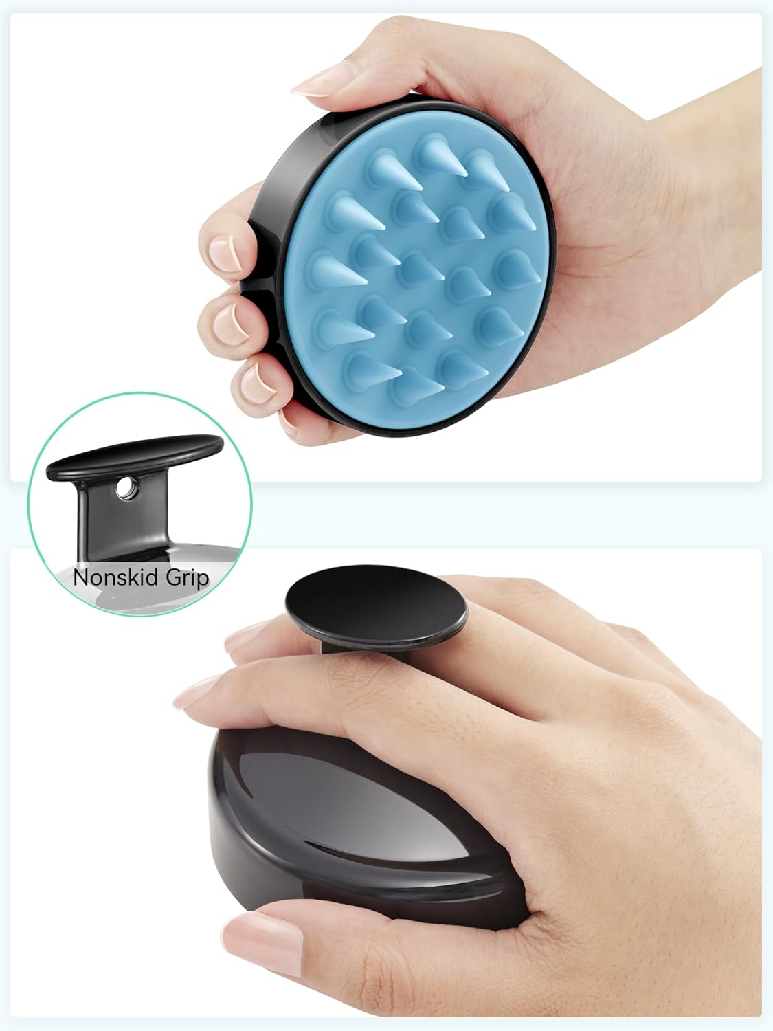 HEETA Shampoo Scalp Brush Massager Hair Growth, Scalp Scrubber with Soft Silicone Bristles for Hair Growth & Dandruff Removal, Hair Brush for Scalp Exfoliator, Black Blue