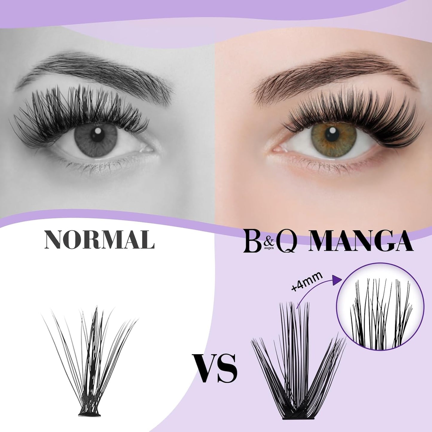 B&Qaugen Manga Lash Clusters DIY Individual Lashes 50D-D-10 300 PCS False Eyelash Cluster Manga Cluster 30D 40D 50D D Curl Eyelash Extensions at Home (50D-D-10)