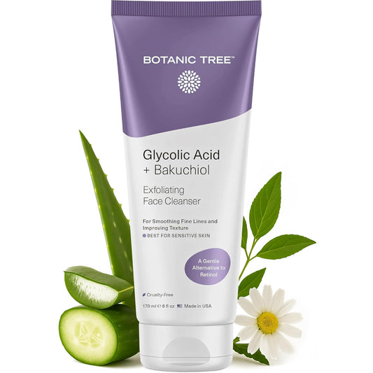 Botanic Tree Bakuchiol & Glycolic Acid Exfoliating Face Wash for Sensitive Skin - Gently Exfoliate with natural retinol-like bakuchiol & glycolic acid for fresh glowing skin