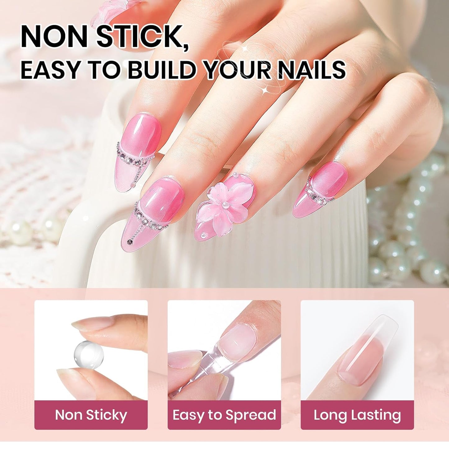 3d Nail Sculpting Gel Set: Clear White Solid Builder Gel for Nails, Nail Rhinestone Glue for 3d Nails Art Sculpture Molding Carving Extension All-in-1 Kit for Home DIY Manucure