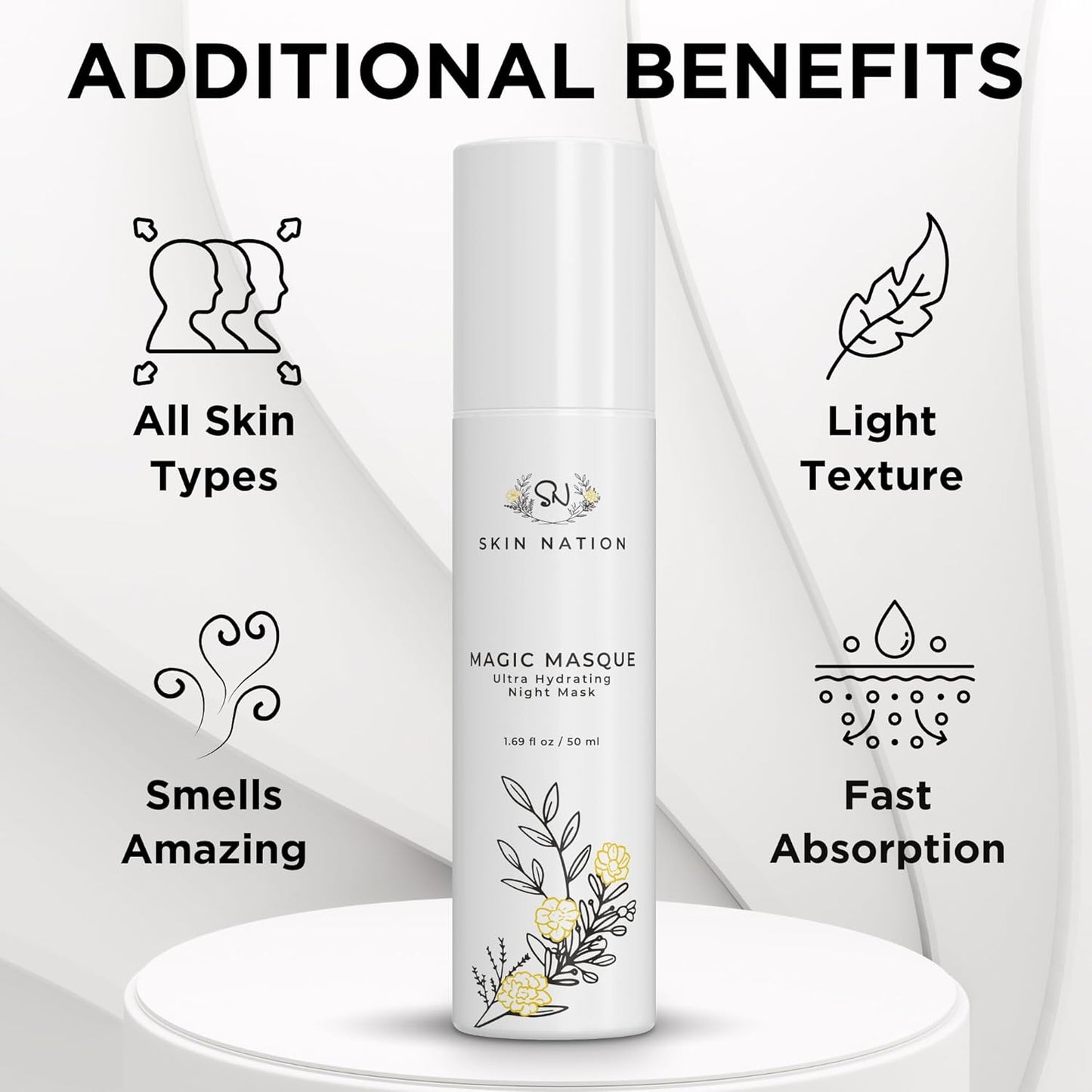 Skin Nation Magic Masque, Hydrating Night Mask with Hyaluronic Acid & Botanicals, Plant-Based Overnight Mask for Dry Skin, Smooth Texture & Radiant Glow, 1.69 fl oz