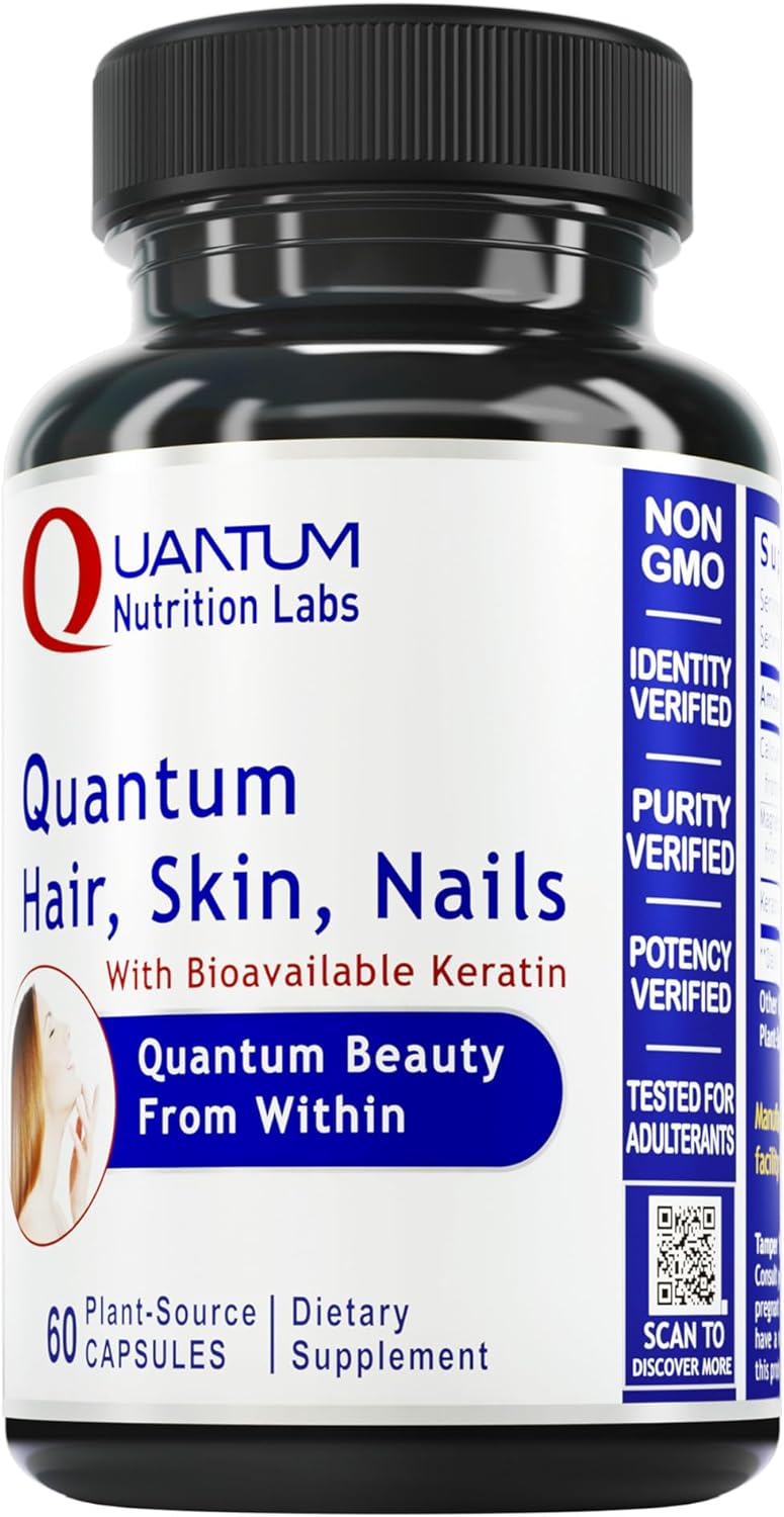 Quantum Nutrition Labs Hair Skin and Nails - Keratin Supplement, Hair Growth Supplement for Women & Men with Magnesium, Calcium, Beauty from Within for Hair, Skin and Nails - 60 Vegetarian Capsules