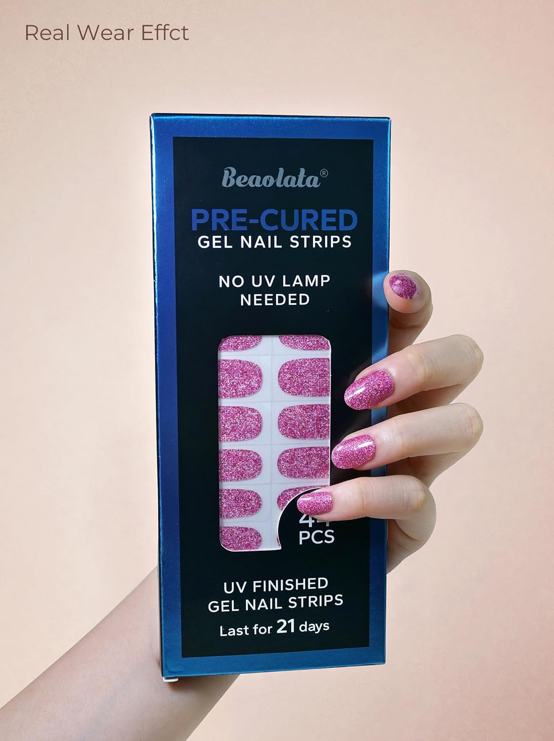 Pre Cured Gel Nail Strips - 44PCS Salon Quality Gel Nail Stickers - Long Lasting Polish Wraps for Women no UV Light Needed Easy Apply& Remove (Neon Pink)