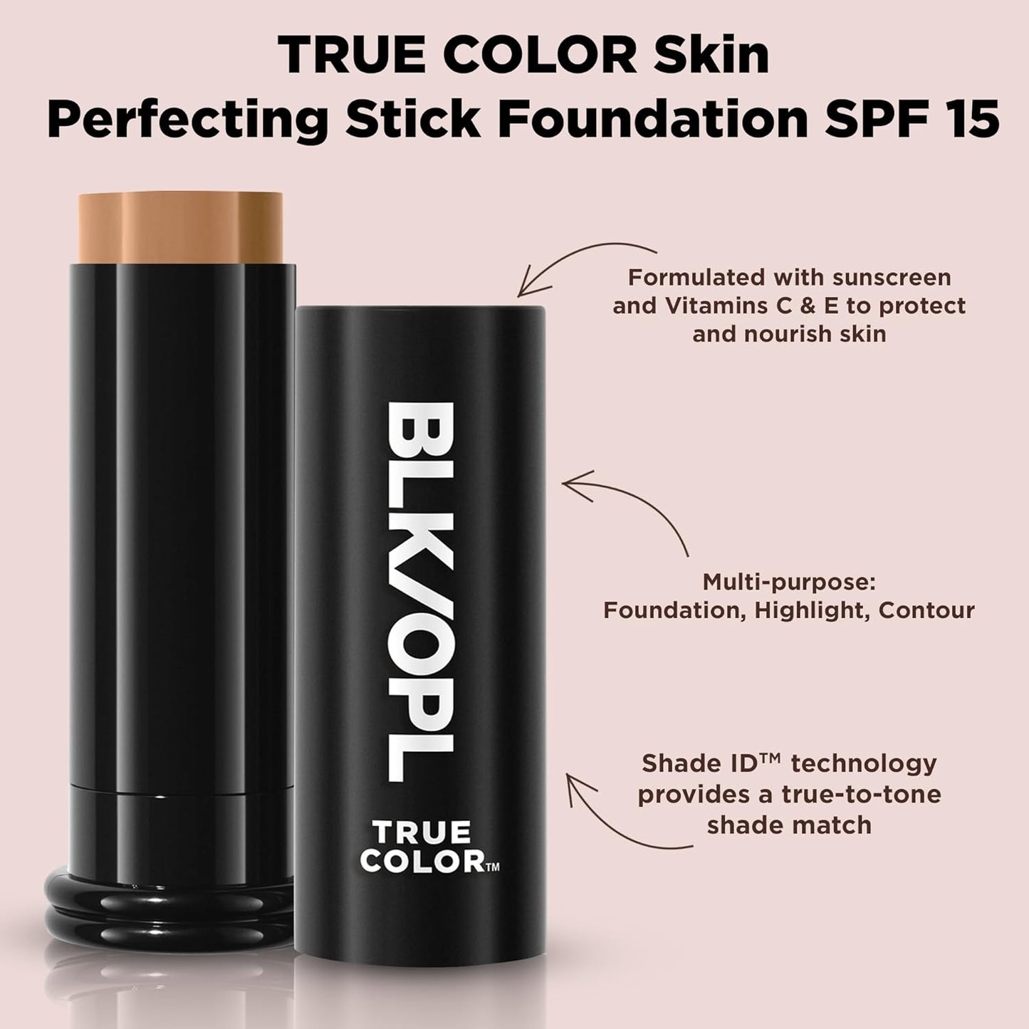 BLK/OPL Skin Perfecting Foundation Stick, SPF 15 Buildable & Blendable Face Foundation Makeup with Matte Finish - Full Coverage, Color Correcting & Sculpting - Hypoallergenic (Truly Topaz)