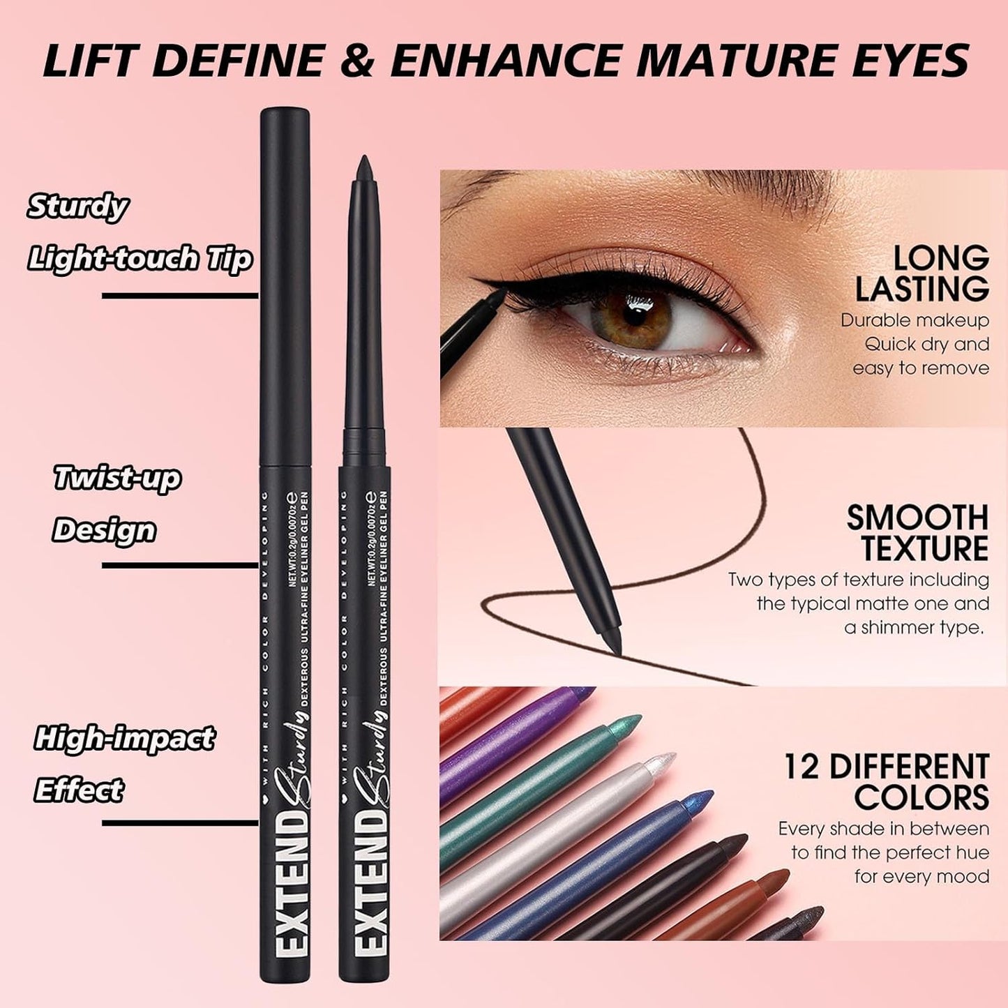Grey Eyeliner Pencil Waterproof Retractable Cream Grey Gel Eyeliner Smudge-proof Hypoallergenic (10#)