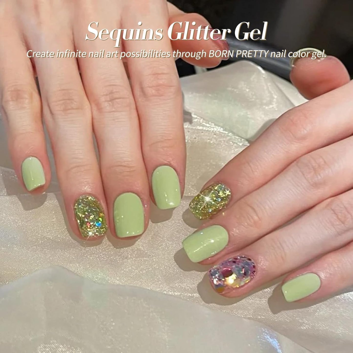 Born Pretty Glitter Gel Nail Polish with Sequins, 6 Pcs Blue Gold Red Yellow Green Pink Long Lasting Sparkly Shiny U V Gel Polish Set for Manicure and Nail Art, DIY at Home, Salon-Quality 7ml