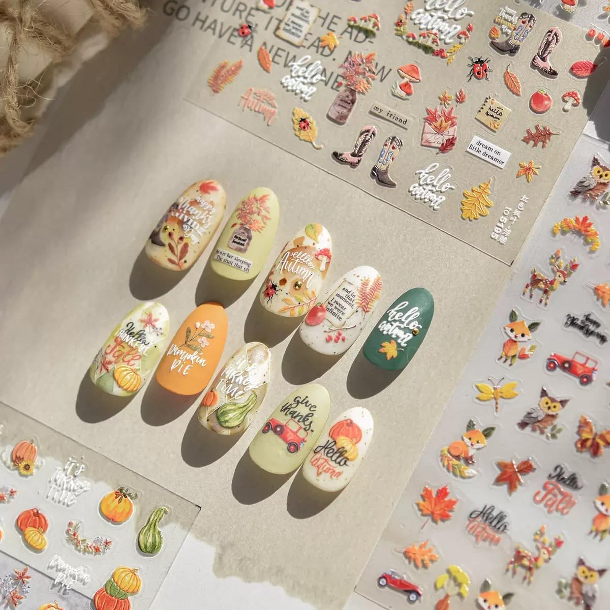 Fall Nail Art Stickers 5D Embossed Autumn Nail Art Decals Pumpkin Nail Stickers 3D Self-Adhesive Thanksgiving Day Nail Supplies Orange Nail Decals for Women DIY Holiday Manicure Accessories 1Sheet