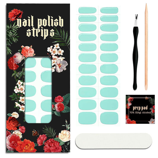 Nail Polish Strips - 22 Pcs Salon Quality Gel Nail Stickers - Long Lasting Wraps (Mint Smoothie Green)