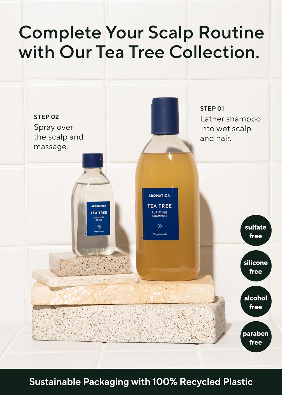 AROMATICA Clarifying Tea Tree Shampoo, Organic Tea Tree Oil, Natural, Dandruff, and Itchy Scalp Care, scalp exfoliator, for Men & Women, include Mint and Peppermint, Sulfate Free, Vegan, 13.5 fl oz