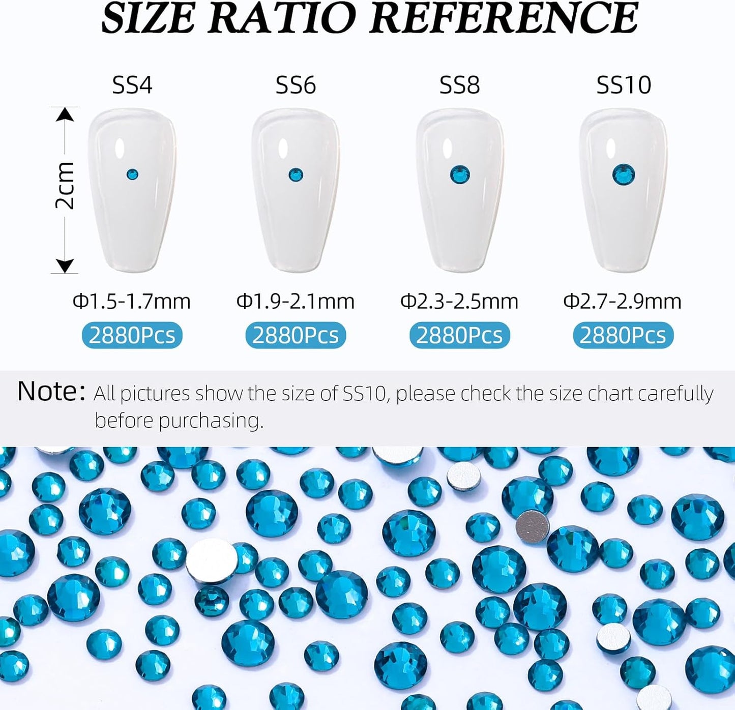 Malachite Blue Flatback Rhinestones, Glass Rhinestones for Nail Art and Craft, Glue Fix, Loose Crystal Gemstones(Malachite Blue, SS8, 2880pcs, 2.3-2.5mm)