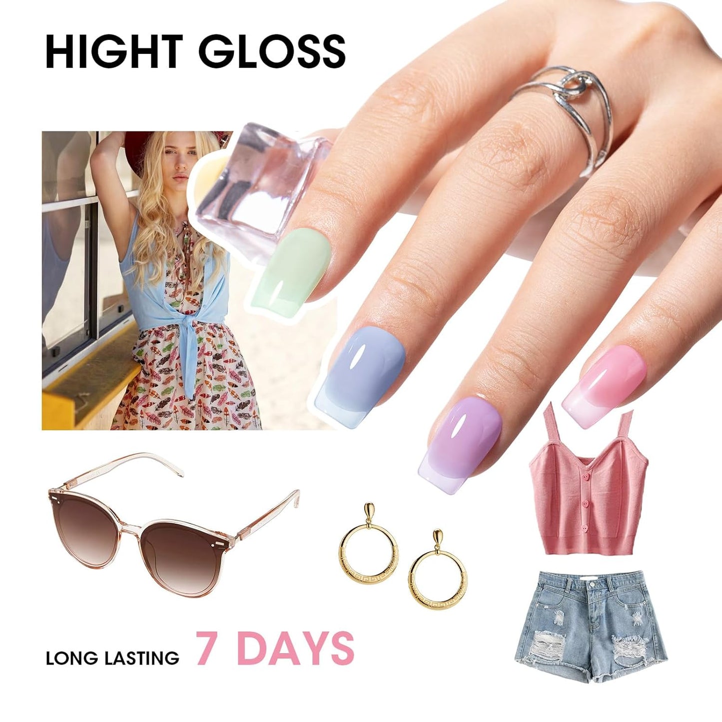 GELLEN Clear Pastel Jelly Nail Polish, Sheer Natural Regular Nail Polish Quick Dry Spring Summer 6-Color Set for Acrylic Natural Nails Home Salon, No UV Gel, Chip Resistant, Hema Free, Non Toxic