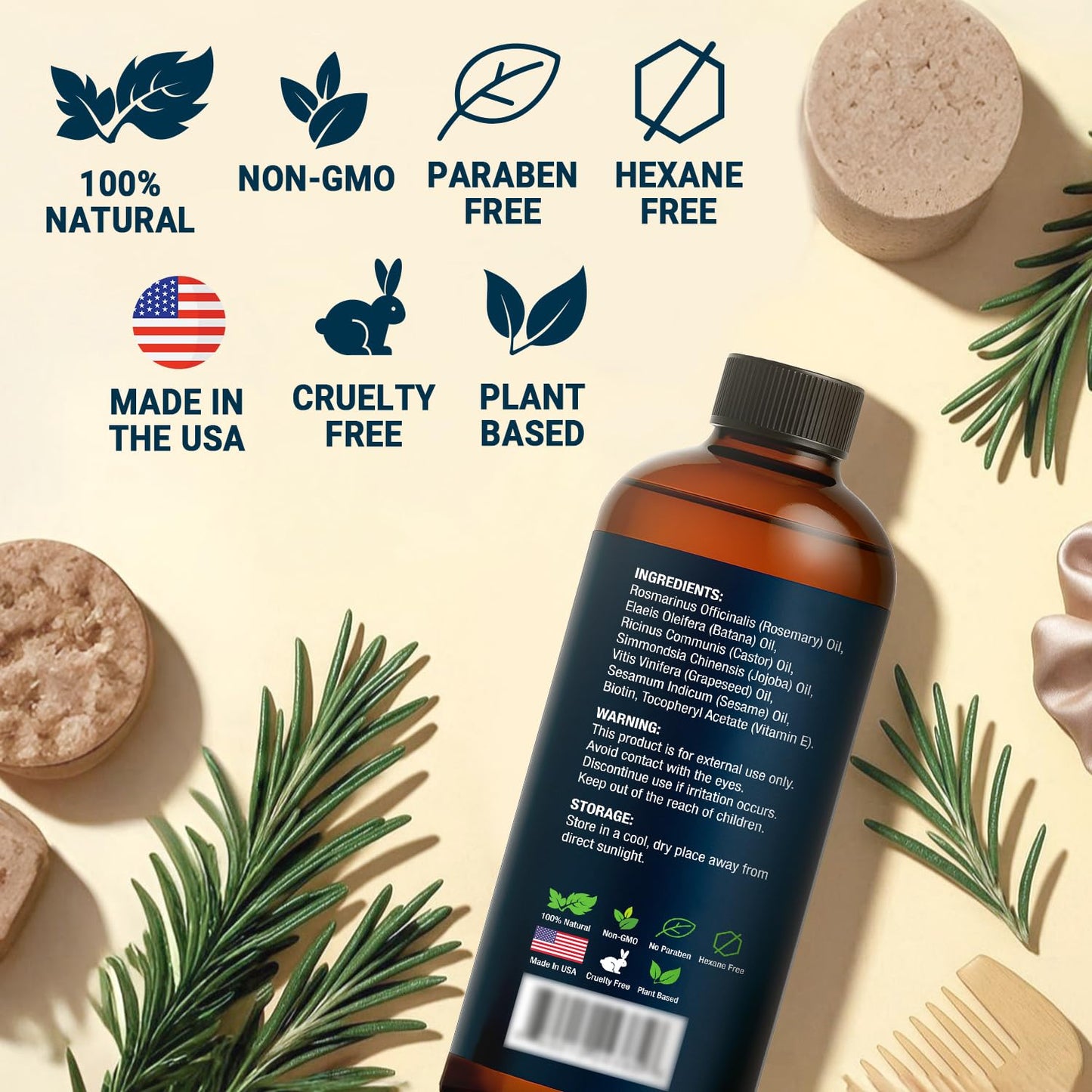 Nexon Botanics Rosemary Oil for Hair Growth 6 fl oz - Natural Scalp and Hair Oil with Batana, Castor, Biotin, Vitamin E, Grapeseed, Jojoba, Sesame - Aceite de Romero y Batana