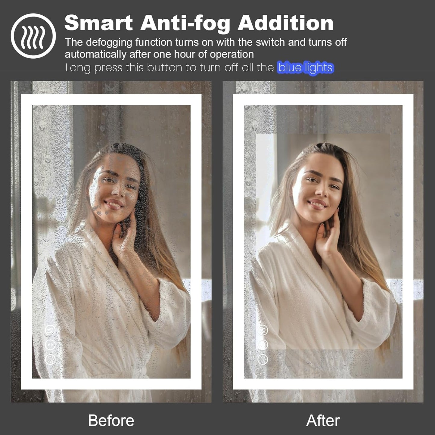 Amorho LED Mirror for Bathroom, 24"X32" with Front and Backlight, Stepless Dimmable Wall Mirrors with Anti-Fog, Shatter-Proof, Memory, 3 Colors, Double LED Vanity Mirror(Horizontal/Vertical)