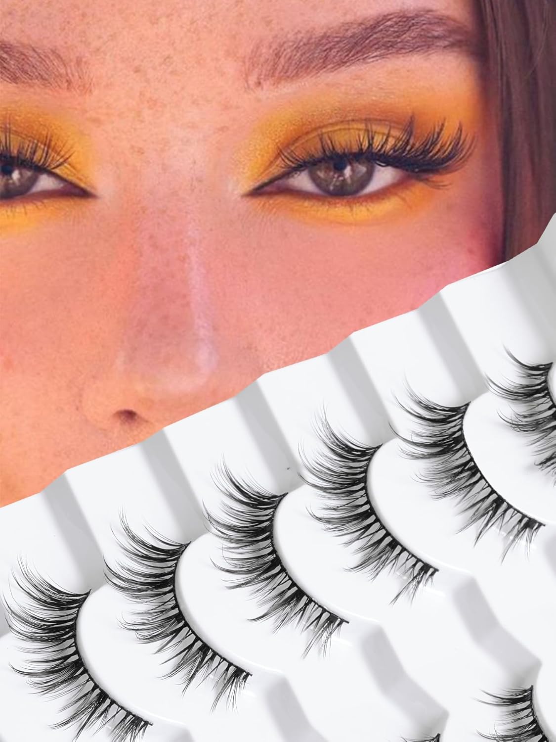 Manga Lashes Wispy 14mm False Eyelashes Natural Look Cat Eye Lashes Strips 0.1mm Thin Band Anime Eyelash 3D Volume Manhua Lash Pack C Curl Eyelashes 7 Pair Siligli