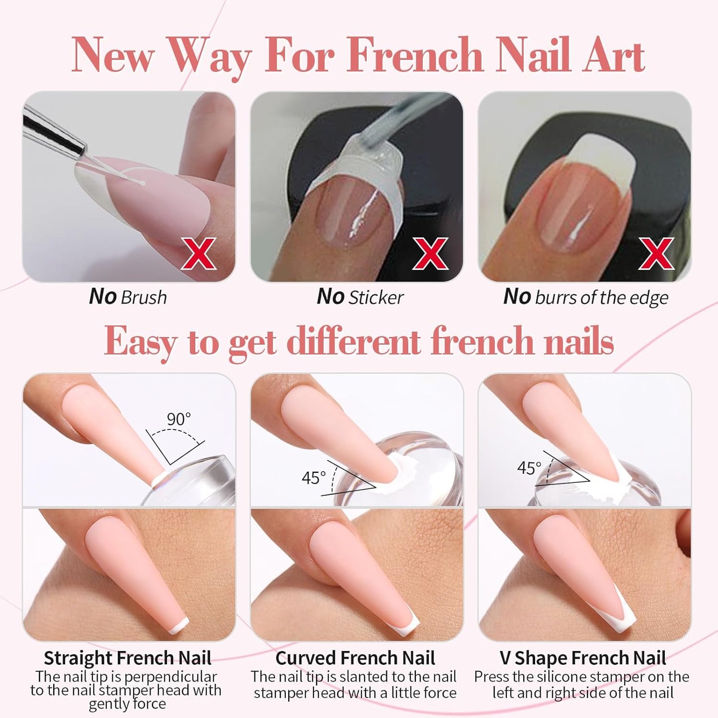 Born Pretty French Manicure Kit, Nail Stamper and 2Pcs Gel Nail Polish, Include Jelly Nude White Colors for French Tip DIY Salon, U V Light Cure