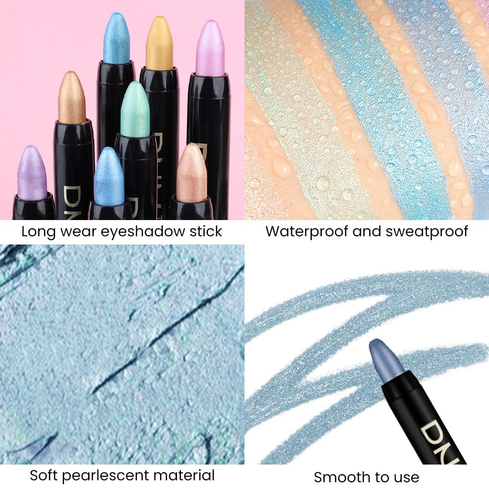 evpct Sky Blue Shimmer Cream Eye Shadow Brightener Sticks Set for Eyes, Blue Shimmery Matte Pencil Eye shadow Applicator Stick Pen Palette Makeup Waterproof sombras en crema para ojos 10#