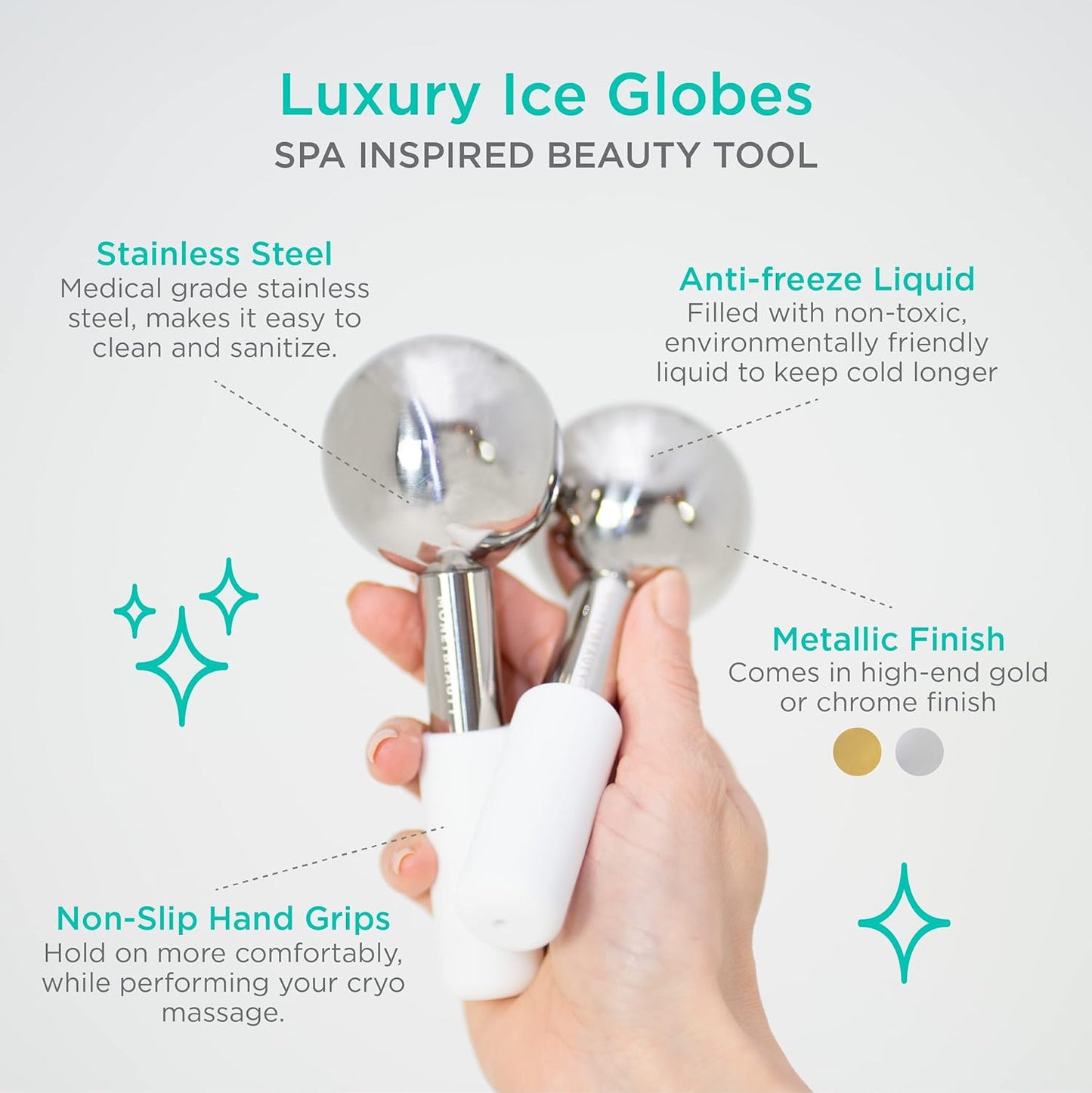Stainless Steel Ice Globes for Facials (Silver), Durable Cryo Globes Instantly Reduce Puffiness, Tighten Pores and Sinus Relief, Face Globes for Facial Massages and Daily Beauty Routines