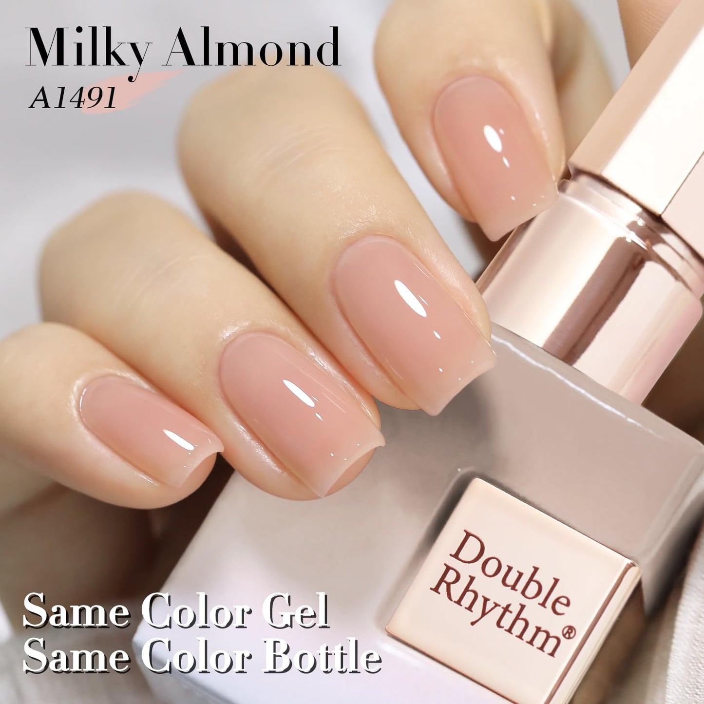 Double Rhythm Translucent Gel Polish Sheer Neutral Natural Light Milky Same Color Same Bottle 15ML Jelly UV Polish Nail Art DIY at Home (Milky Almond-A1491)