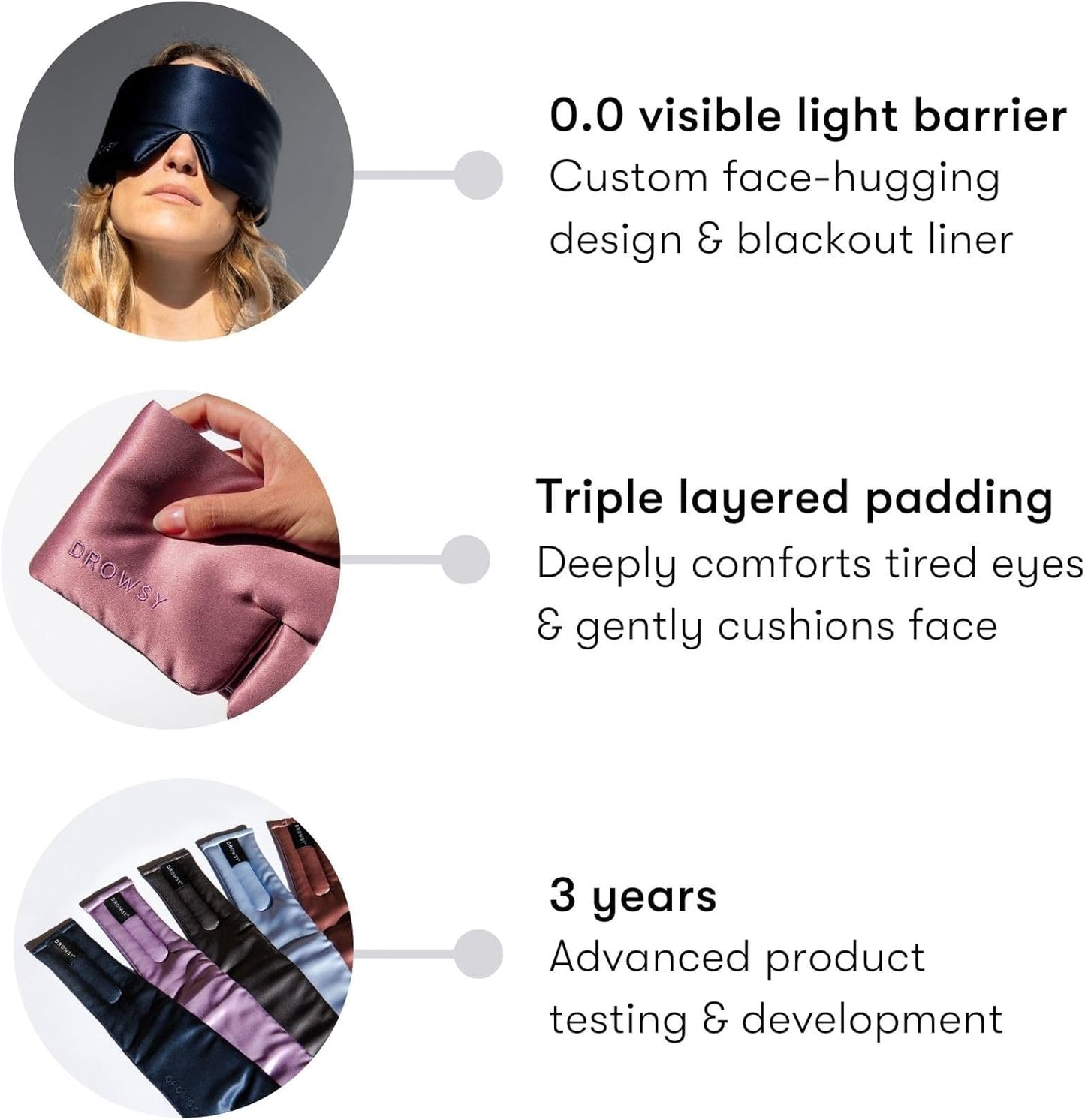 DROWSY Silk Sleep Mask. Face-Hugging, Padded Silk Cocoon for Luxury Sleep in Total Darkness. (Moonlight Shadow)