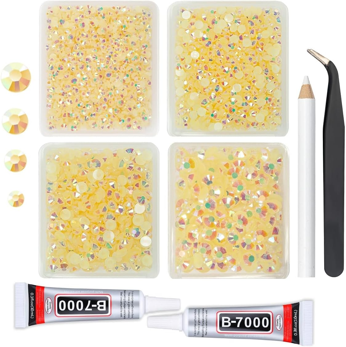 Light Champagne AB Resin Rhinestones w B7000 Jewelry Glue for Bedazzling Crafting 3mm-6mm AB Flatback Jelly Stones Bulk SS10-SS30 Diamonds Crystals Gems for Nails Face Makeup Tumblers Crafts