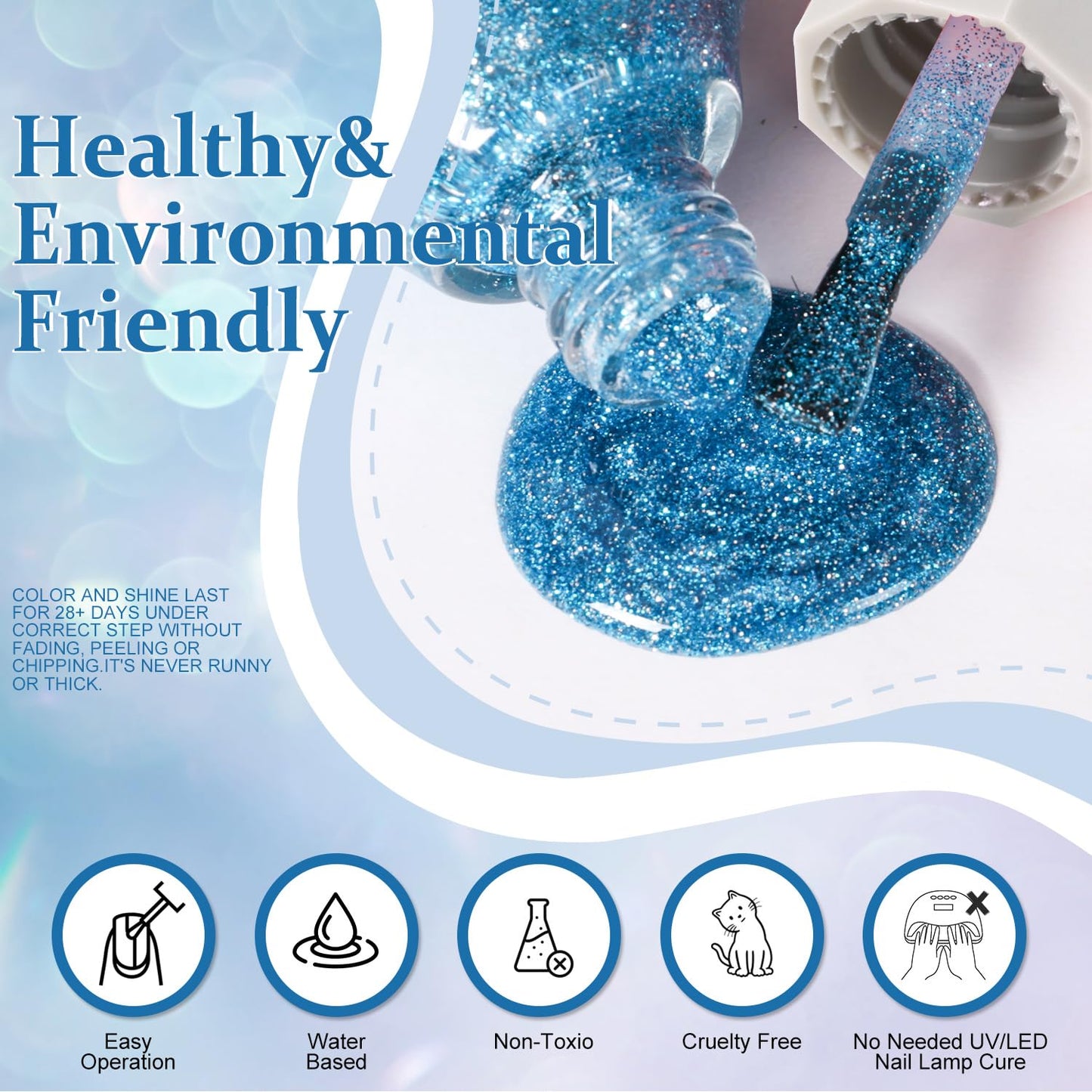 Major Dijit Quick Dry Nail Polish 12ml/0.41fl oz Glitter Blue Regular Nail Lacquer Fast Drying & Long Lasting Nail Polish Nail Art Effect for Nail Salon