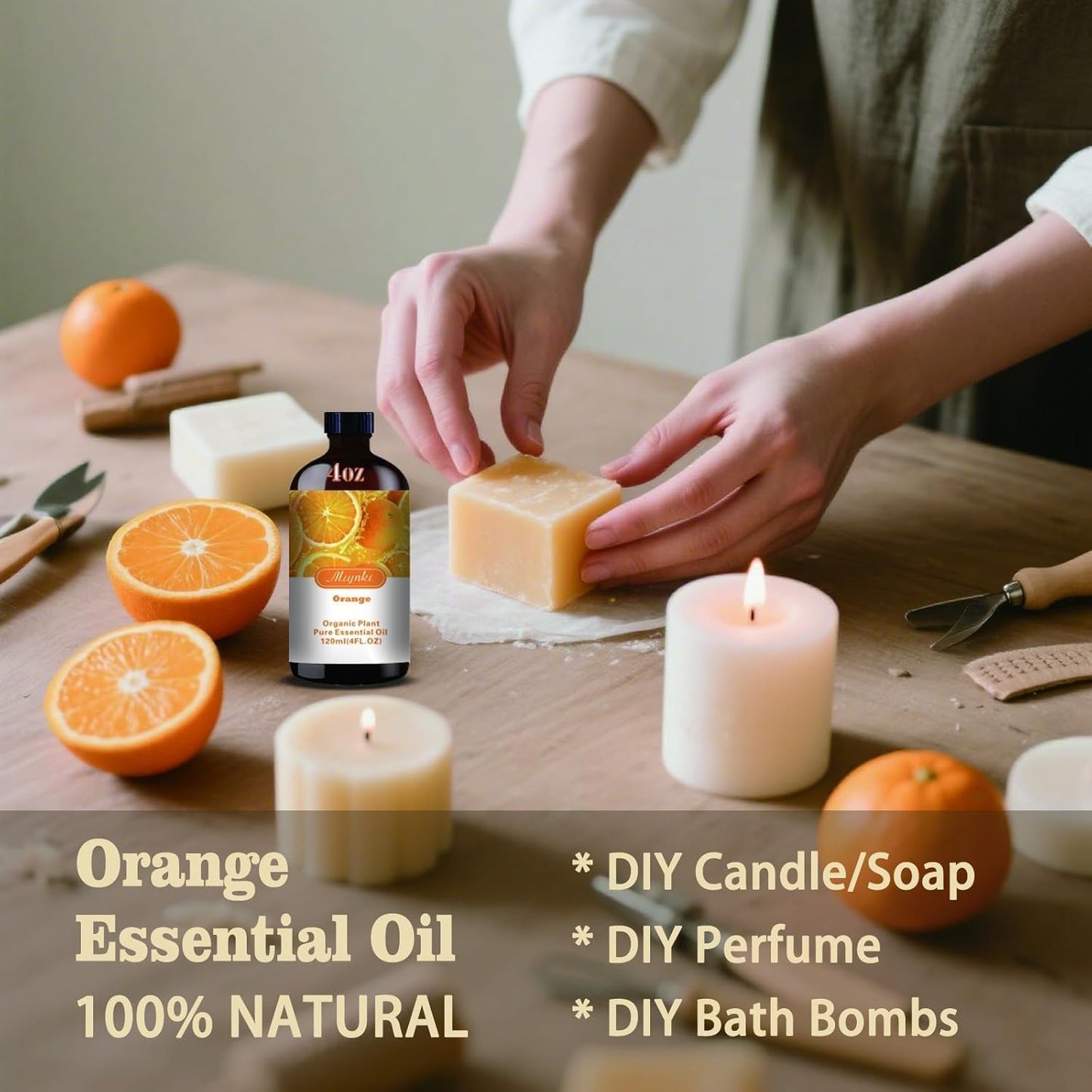 Orange Essential Oil,Roll-on Orange Oil Set (4 Fl Oz x1 + 0.33 Fl Oz x1) - 100% Natural, Diffuser, Massage, Yoga, DIY Soap and Candle Making, Fragrance Oils, Spa Care