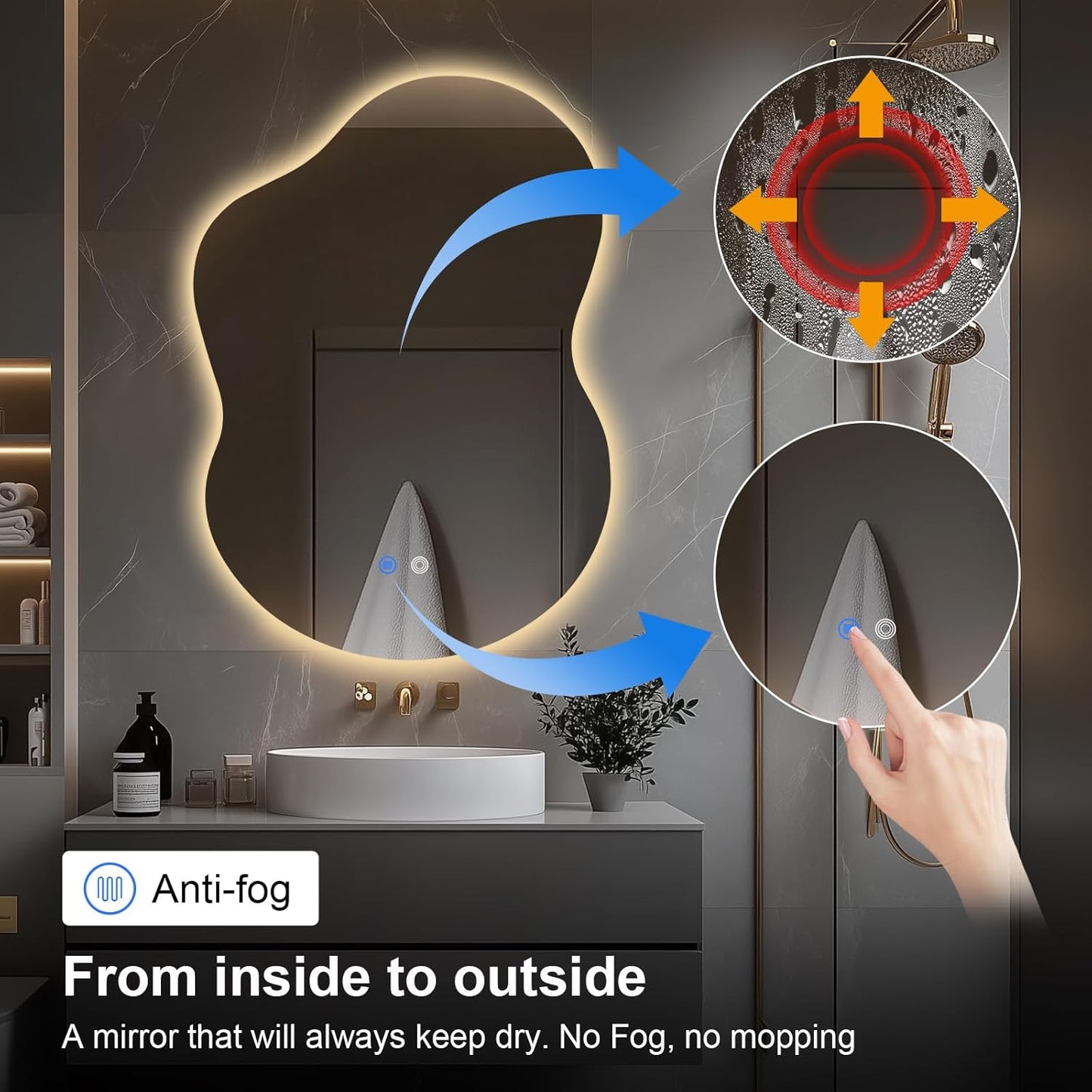 35"x25" Asymmetrical LED Vanity Mirror for Bathroom with Front & Backlit, Anti-Fog, 3 Light Colors, Dimmable, Wall-Mountable [Horizontal/Vertical]