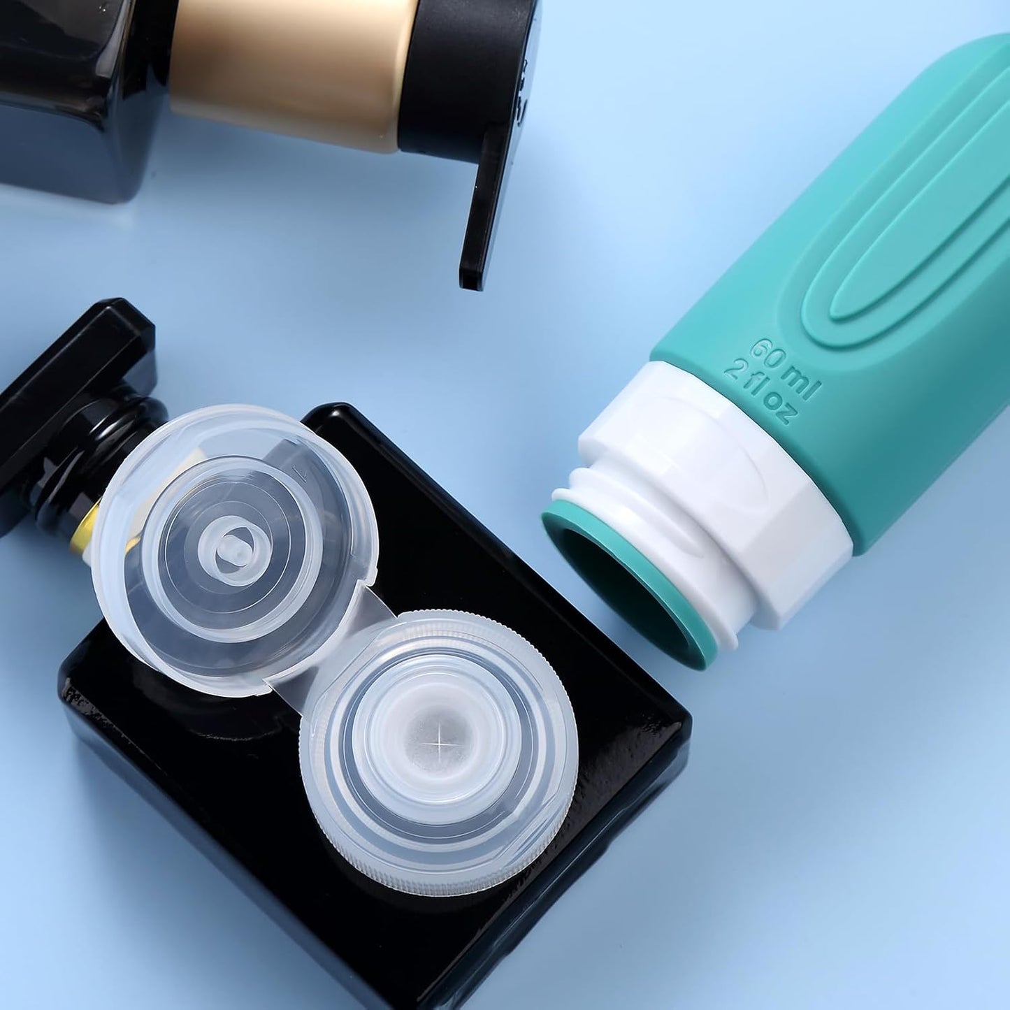 Travel Bottles for Toiletries, Tsa Approved 2oz Travel size Bottles, BPA Free Leak Proof Travels Toiletry Containers, Traveler Accessories with Toiletry Bag for Shampoo Liquid (4 Pack)