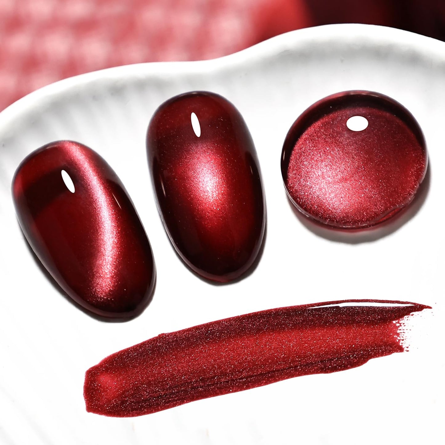 JODSONE 16.5ml Red Cat Eye Gel Nail Polish,Glitter Burgundy Red Cat Eye Magnetic Reflective Translucent Need U V Curing at Home Salon Design