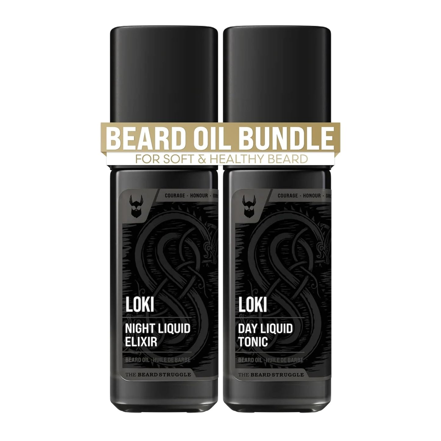 The Beard Struggle Tonic + Elixir Beard Oil Bundle - Platinum Collection - Grooming Beard Oil - Softens, Moisturizers, and Strengthens Beard Growth - Pack of 2, Loki Unscented