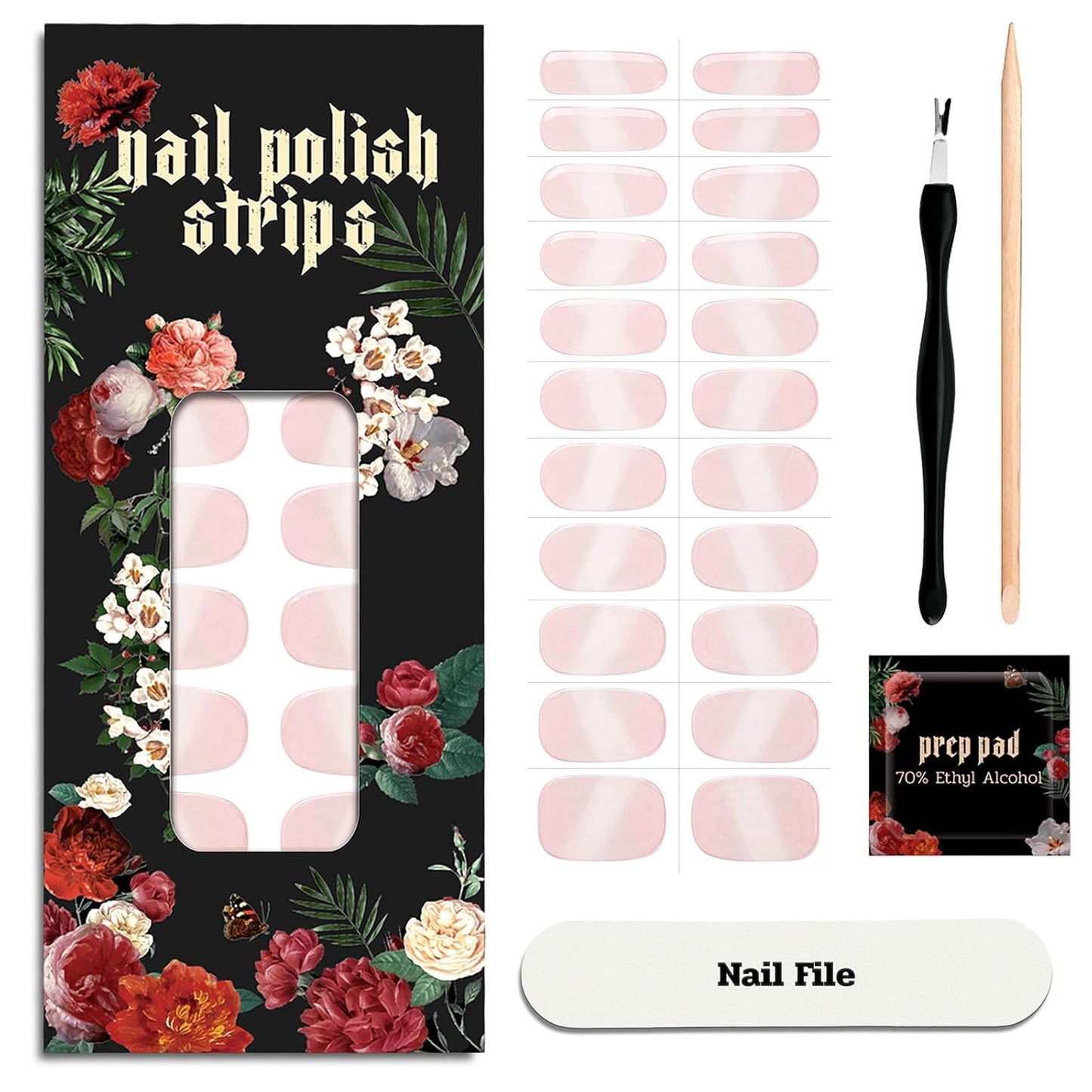 Nail Polish Strips - 22 Pcs Salon Quality Gel Nail Stickers - Long Lasting Wraps (Single Lip Kiss Pink)
