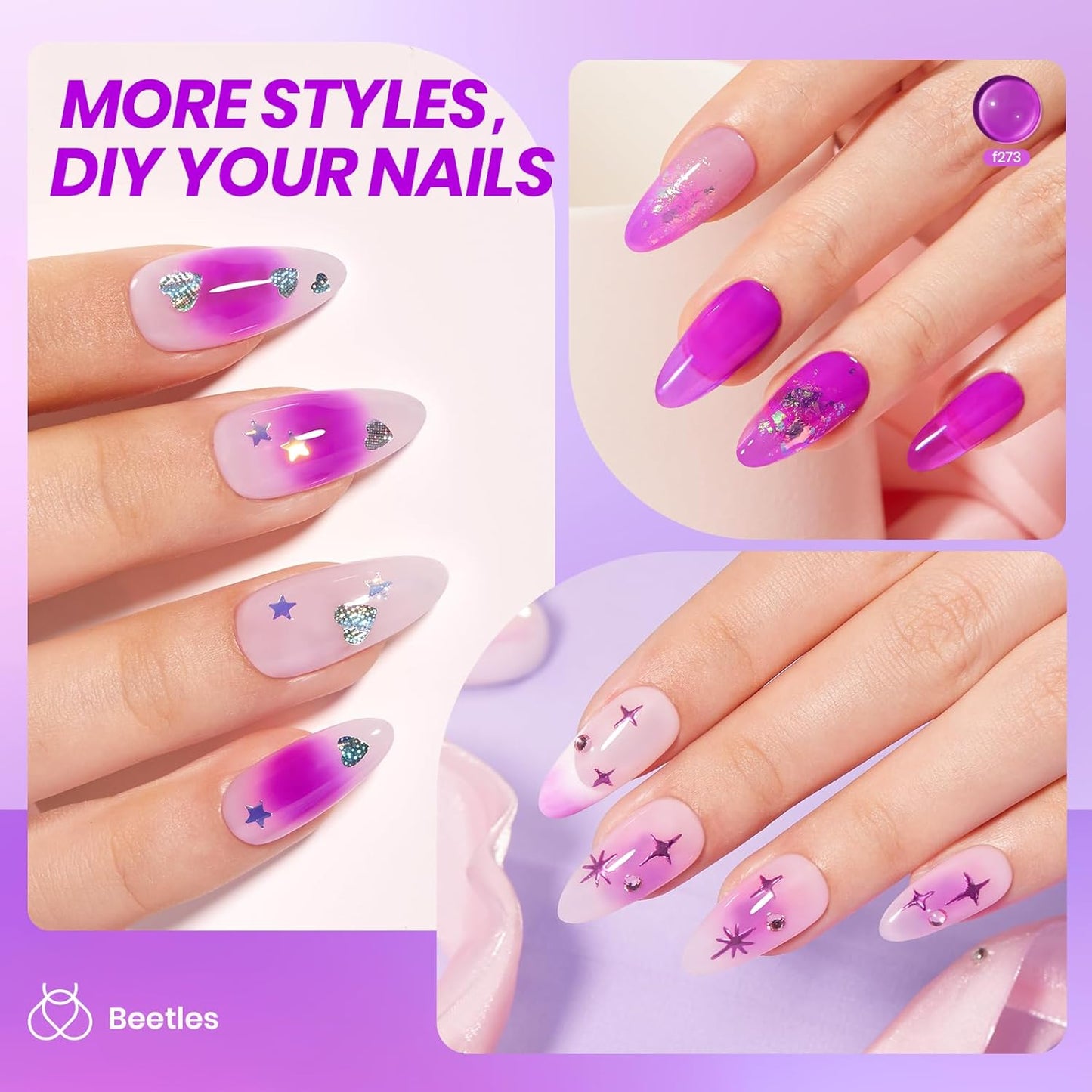 Beetles Purple Gel Nail Polish, 15ML Clear Purple Jelly Gel Polish Sheer Translucent Effect Neutral Nail Polish Soak Off UV Violet Night Dream Series French Nail Art Manicure Salon Gift for Women