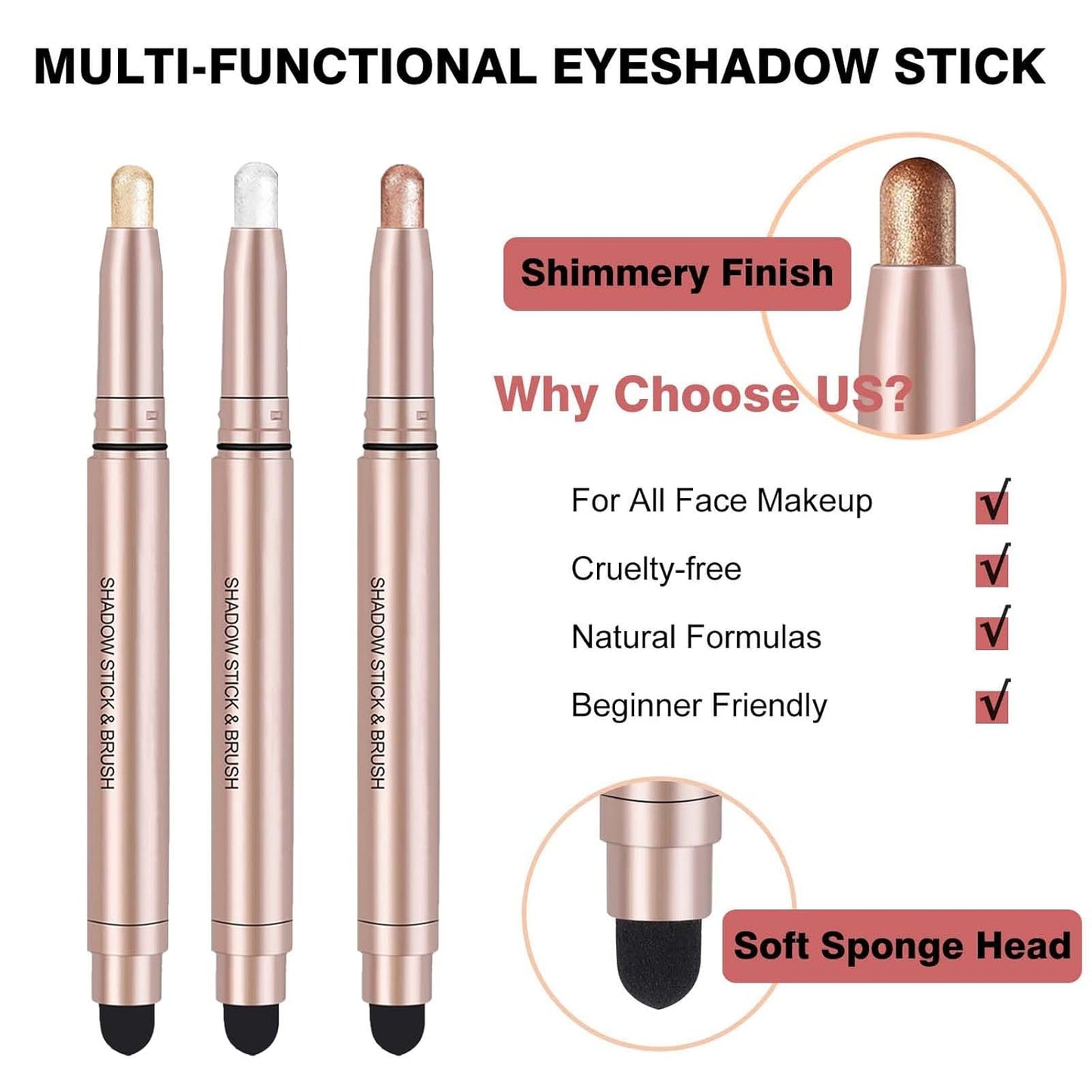 White Cream Eyeshadow Stick, Single Shimmer Eyeshadow Pencil, Waterproof Long Lasting Eye Shadow Stick Makeup, Hypoallergenic High Pigmented Eye Highlighter Pen Create Multi-Dimensional Eyes Look 01#