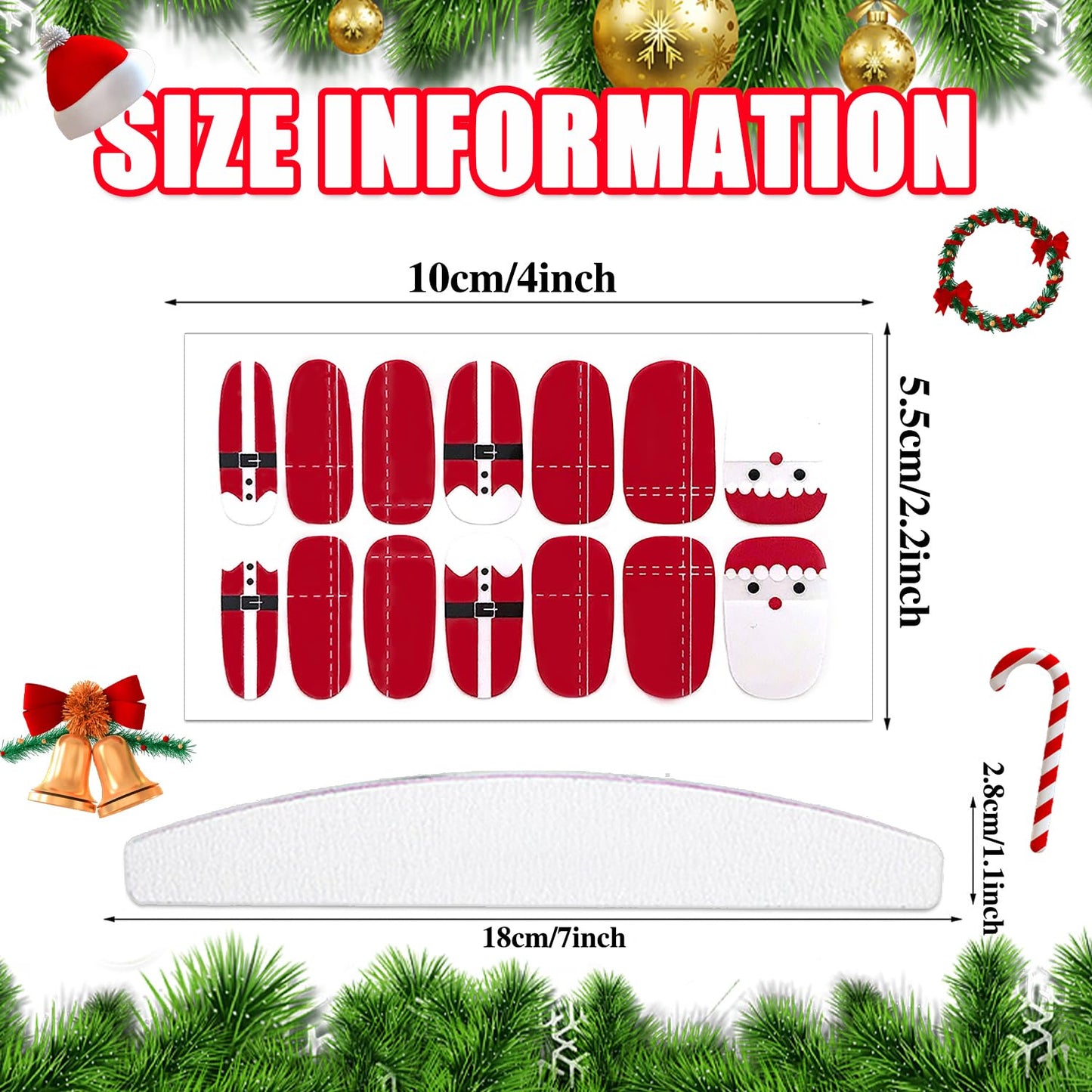 WOKOTO 20Pcs Christmas Nail Polish Stickers Full Wraps Gel Strips for Women Girls Art Christmas Father Elk Holiday Stick On Nails