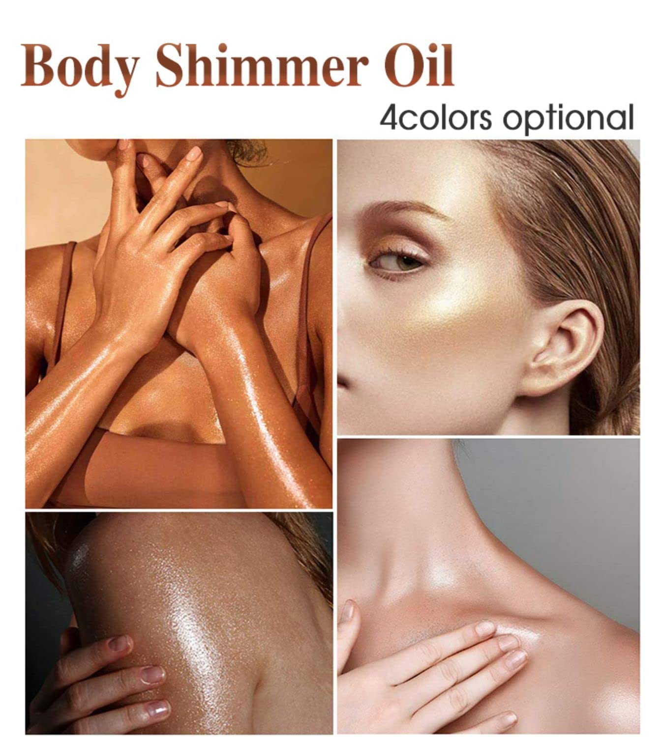 Shimmer Body Oil Rose Gold, Illuminator Highlighter for Face & Body Makeup Shine, Non-Sticky Body Moisturizing For All Skin Types, Fast Absorbing & lightweight Body Oil For Women