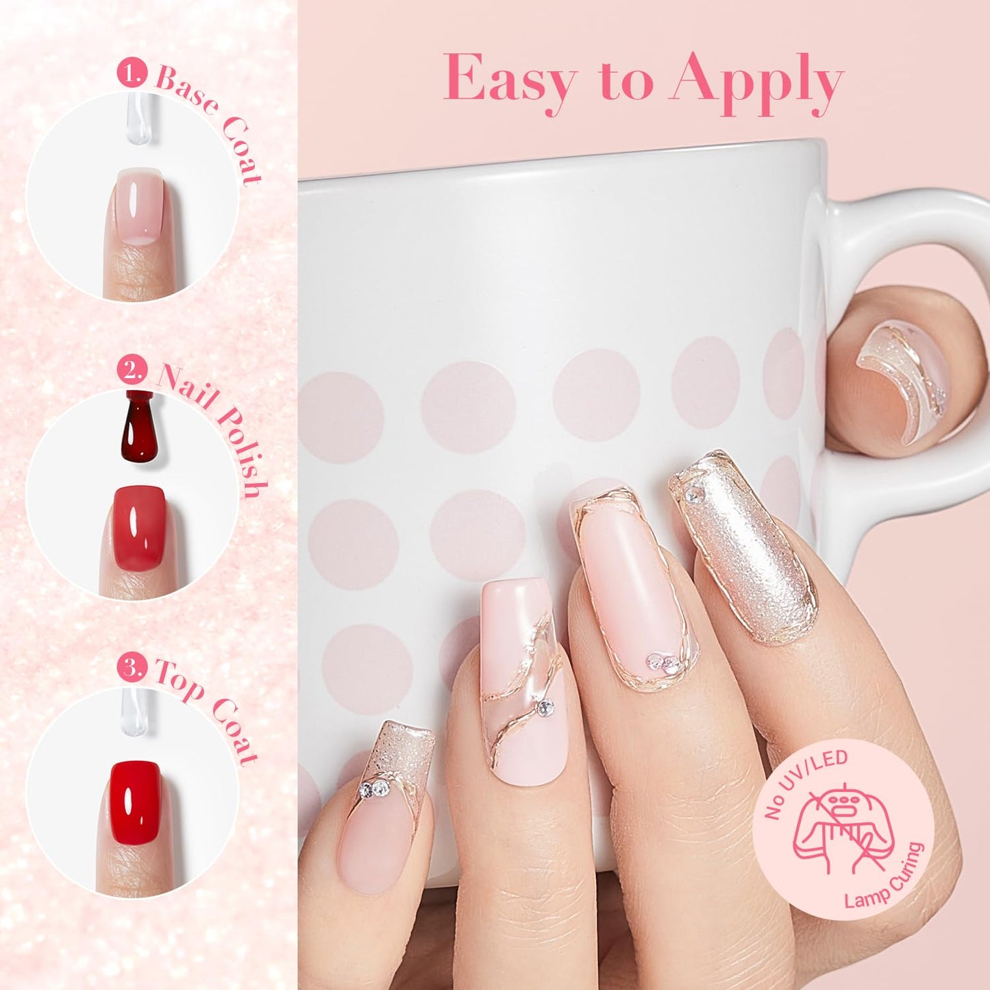 AZUREBEAUTY Nail Polish Set, 4 Colors Nude SKin Glitter Pearl Long Lasting All Season Quick Dry Natural Fingernail Lacquer Strengthening Treatment Kit 10ML with Top Coat DIY Salon at Home