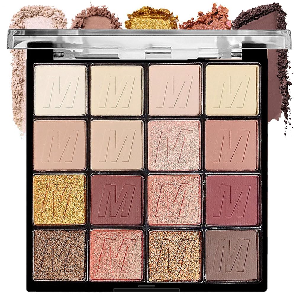 16 Colors Nude Champagne Gold Glitter Matte Shimmer Eyeshadow Palette for Eye Makeup,High Pigmented Brown Eye Shadow Primers Powder Palet de sombras de ojos