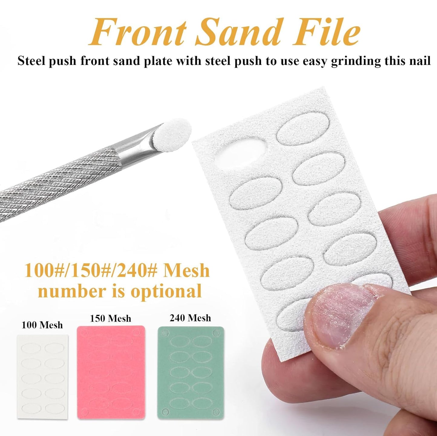 Professional Nail Cuticle Around Polish Remover Tool, Stainless Steel Dual-Ended Russian Prep Cuticle Pusher Tool with 9 Sheets 100/180/240 Grit Sandpaper for Manicure Pedicure Home Salon Use