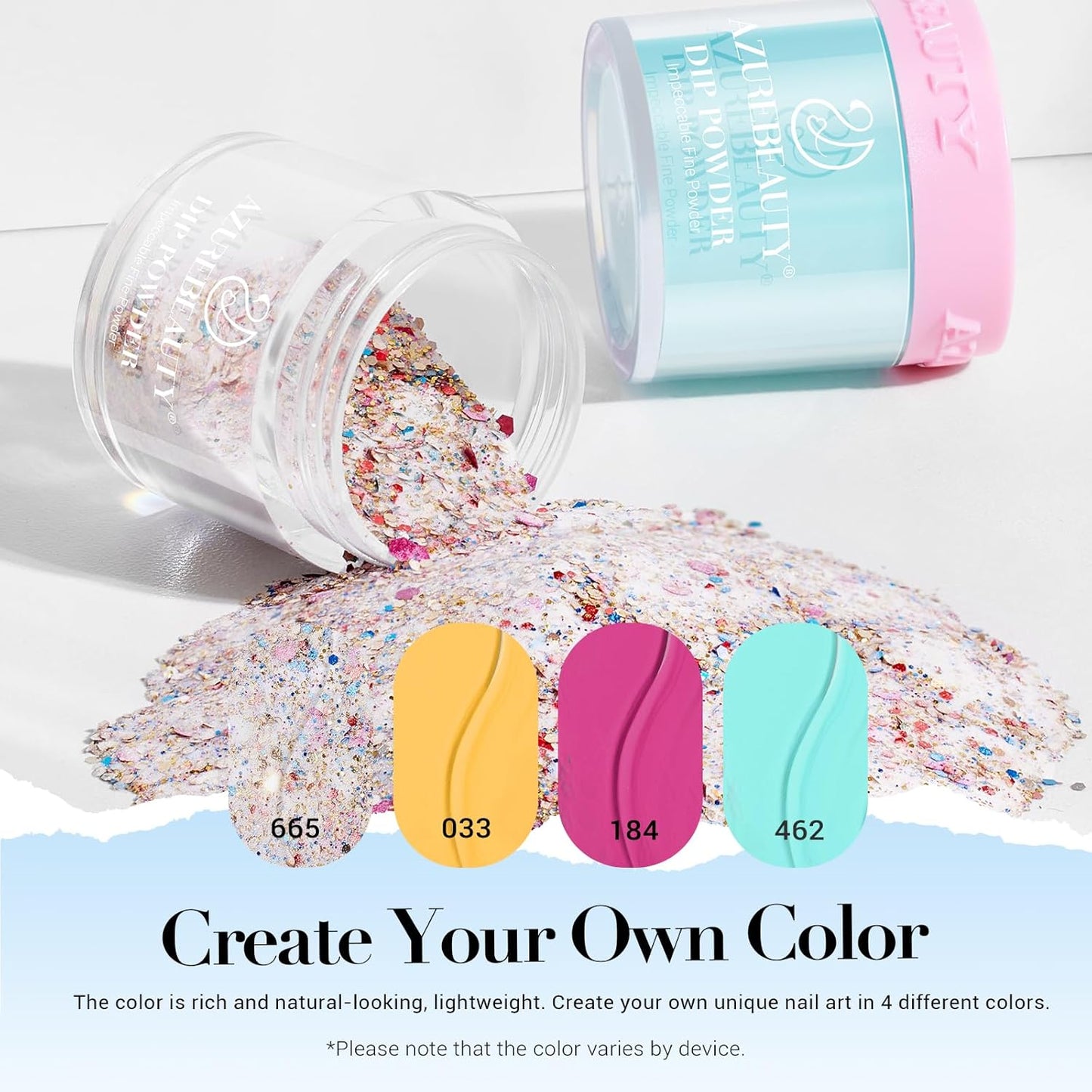 AZUREBEAUTY Dip Powder Nail Kit Starter, 4 Colors Pink Yellow Blue Glitter Dipping Powder Liquid Set Recycling Tray with Base & Top Coat Activator for French Fingernail Art Manicure Salon DIY at Home