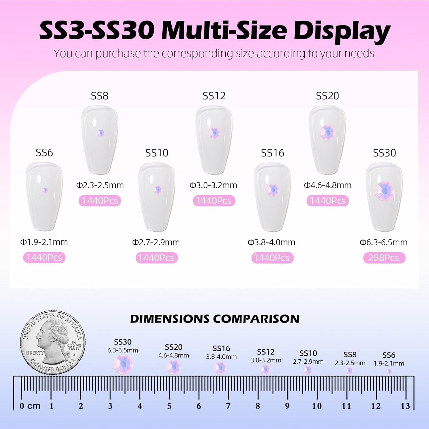 F Pink Flatback Rhinestones, Glass Rhinestones for Nail Art and Craft, Glue Fix, Loose Crystal Gemstones(F Pink, SS6, 1440pcs, 1.9-2.0mm)