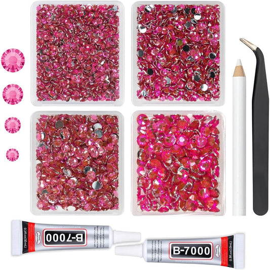 Rose Pink Crystal Resin Rhinestones w B7000 Jewelry Glue for Bedazzling Crafting Light Hot Pink Flatback Stones 3mm 4mm 5mm 6mm Rose Red Diamonds Gems for Nails Face Eyes Makeup Tumblers Crafts