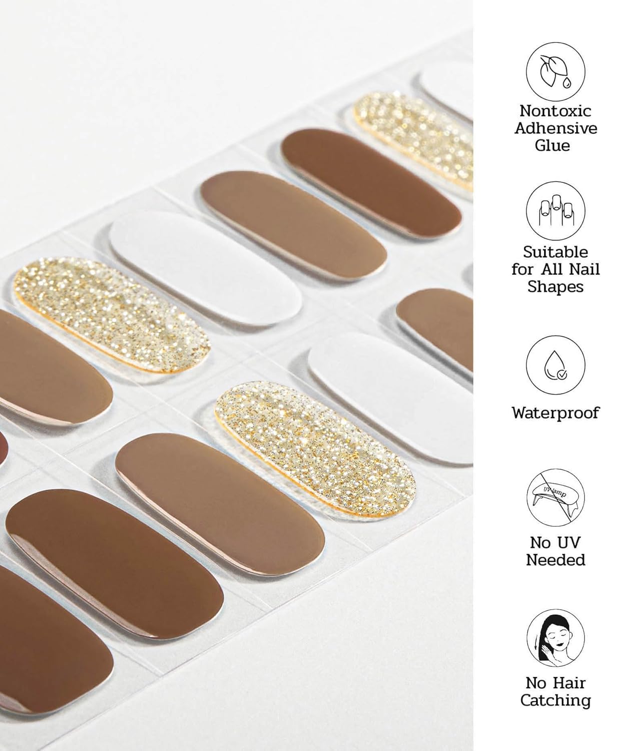 Nail Polish Strips - 22 Pcs Salon Quality Gel Nail Stickers - Long Lasting Wraps (Creamy Mushroom Brown)