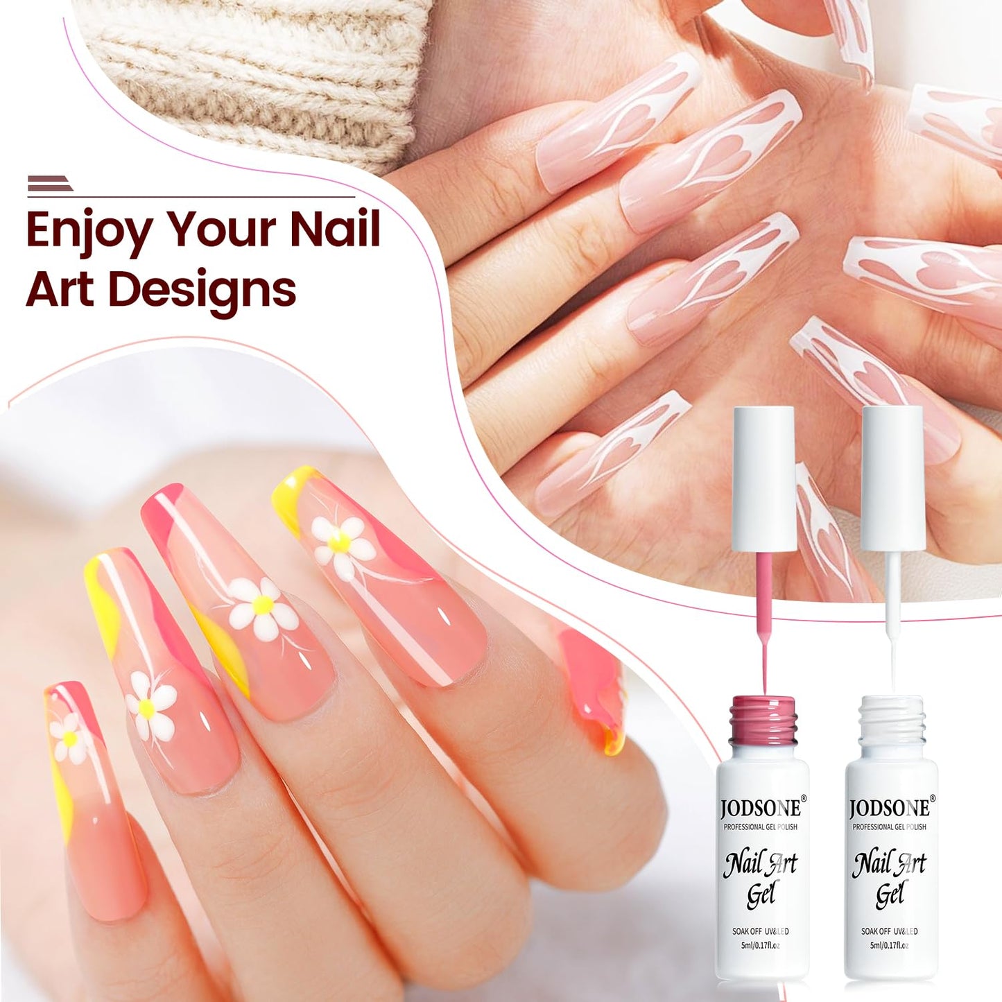 JODSONE 10pcs Nail Art Gel Liner,3D Effect Gel Nail Polish Thin Brush Painted DIY at Home Salon Design Gift for Girls