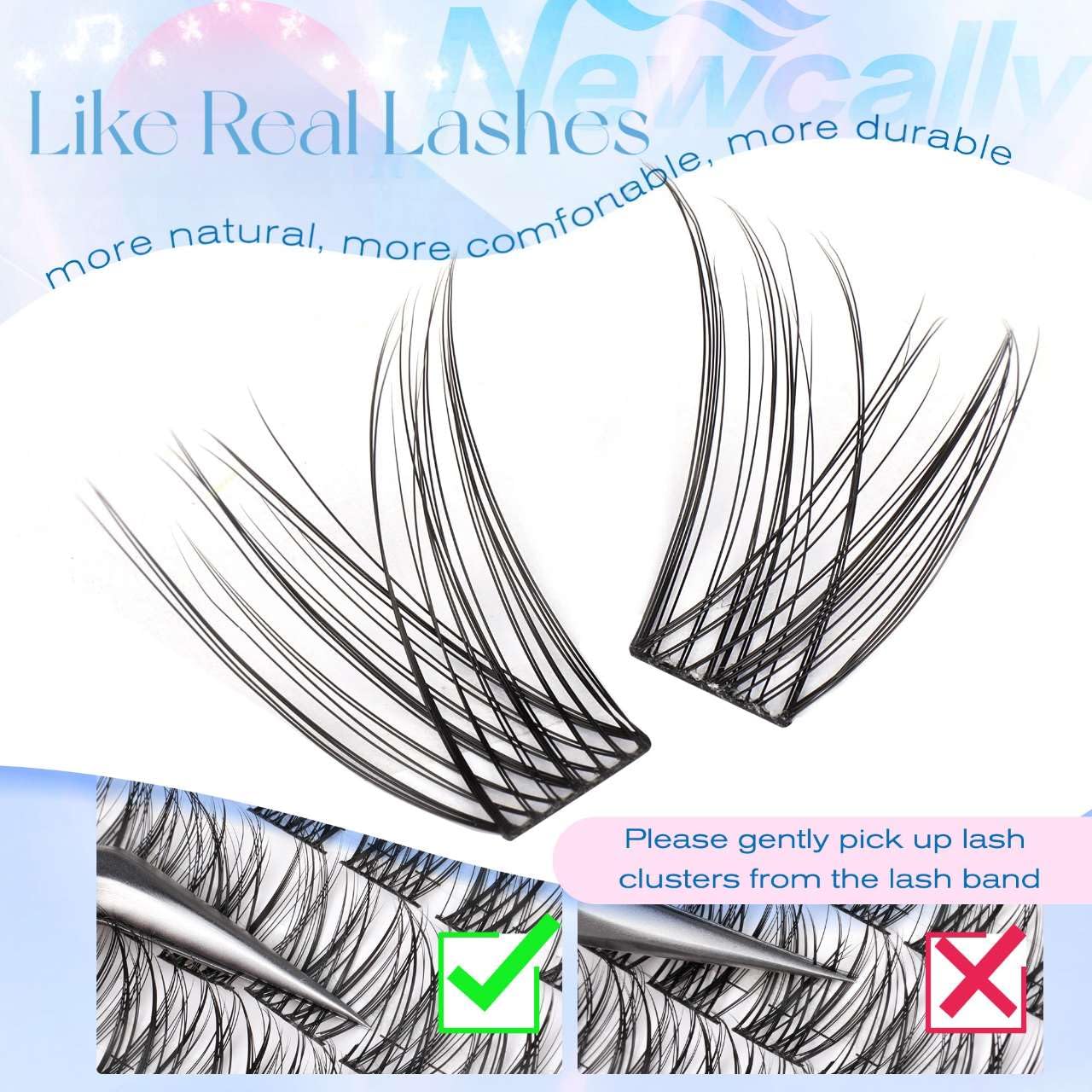 Cluster Eyelash Extensions Kit Lash Clusters Kit Natural Wispy Individual Lashes Kit C-curly DIY Lash Extension Kit 10-16MM Eyelash Clusters Kit with Lash Remover by Newcally
