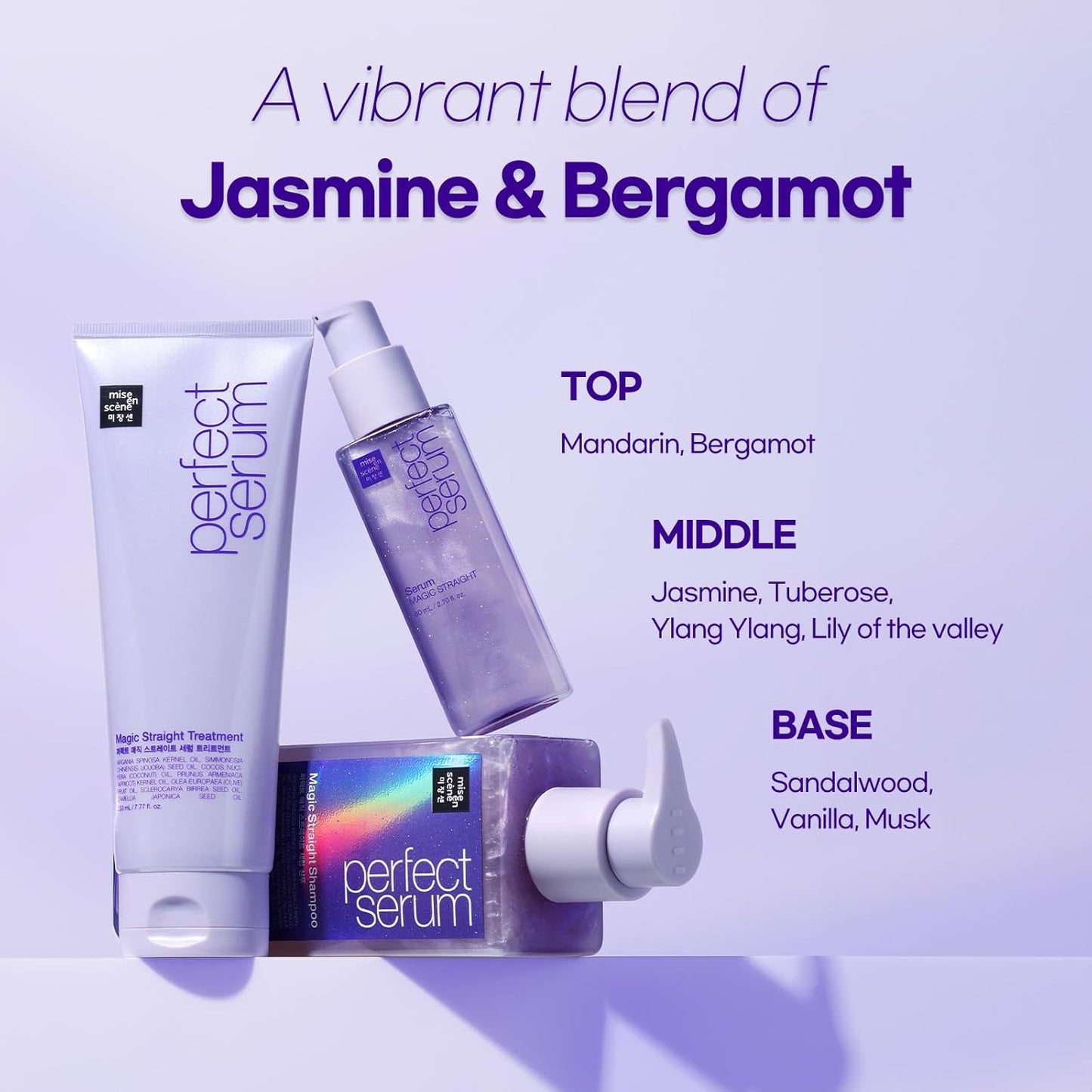 Mise En Scene Perfect Serum Magic Straight - Hair Taming Oil for Frizzy | Heat Protectant | Straightening Fixing | Humidity Hair Products | Coconut Oil | Sleek and Shine | Bergamot Scent, 2.70 Fl Oz