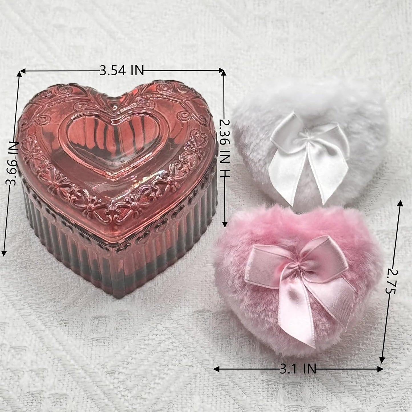 Body Powder Puff and Container - Glass Heart Dusting Powder Container with 2 Soft Puffs Vintage Powder Puff Case for Women & Girls-GRB007-Red