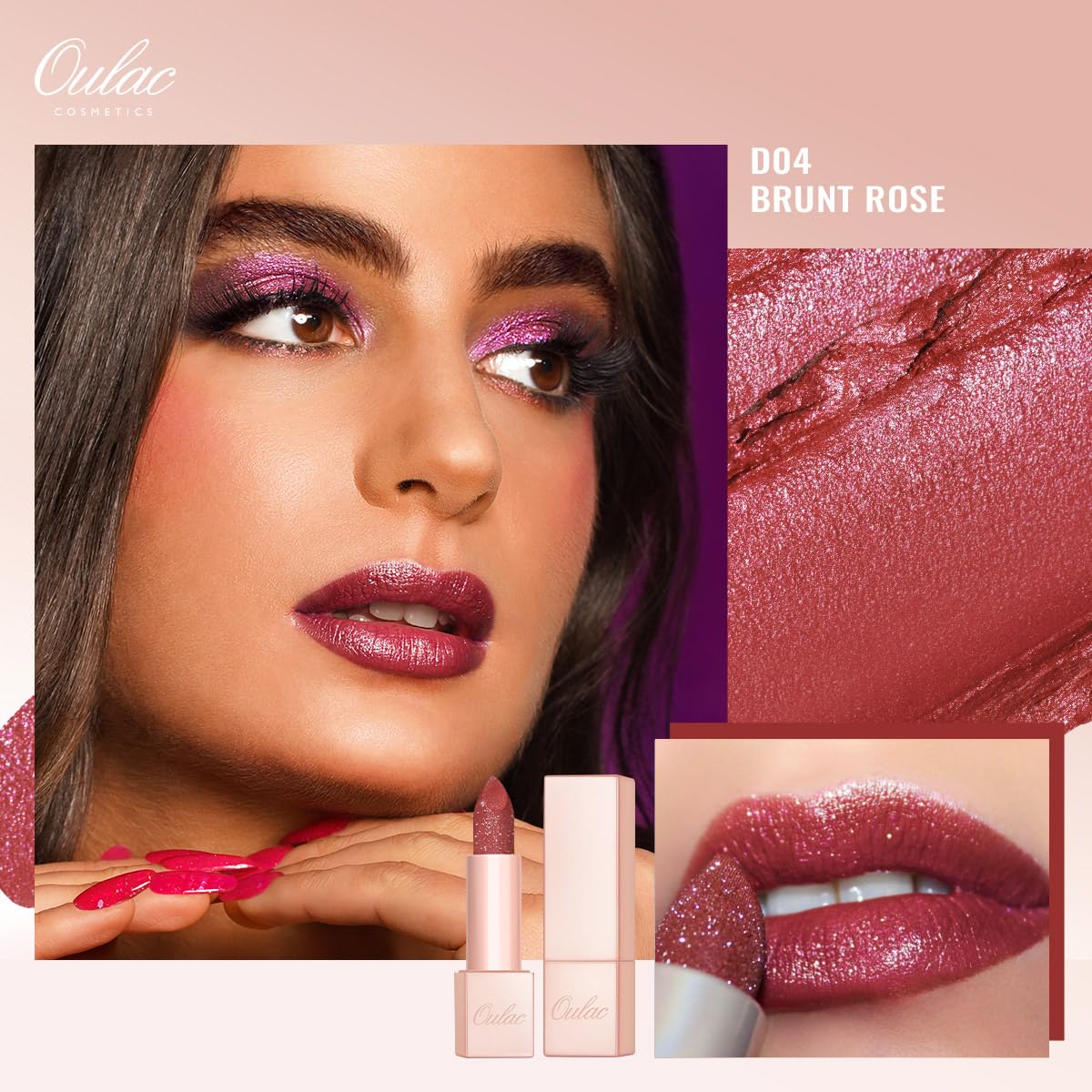 Oulac Shimmer Lipstick Set - 2PCS Vegan Tinted Lip Balm with Nourishing & Hydrating Formula for Soft, Radiant Lips, D03+D04